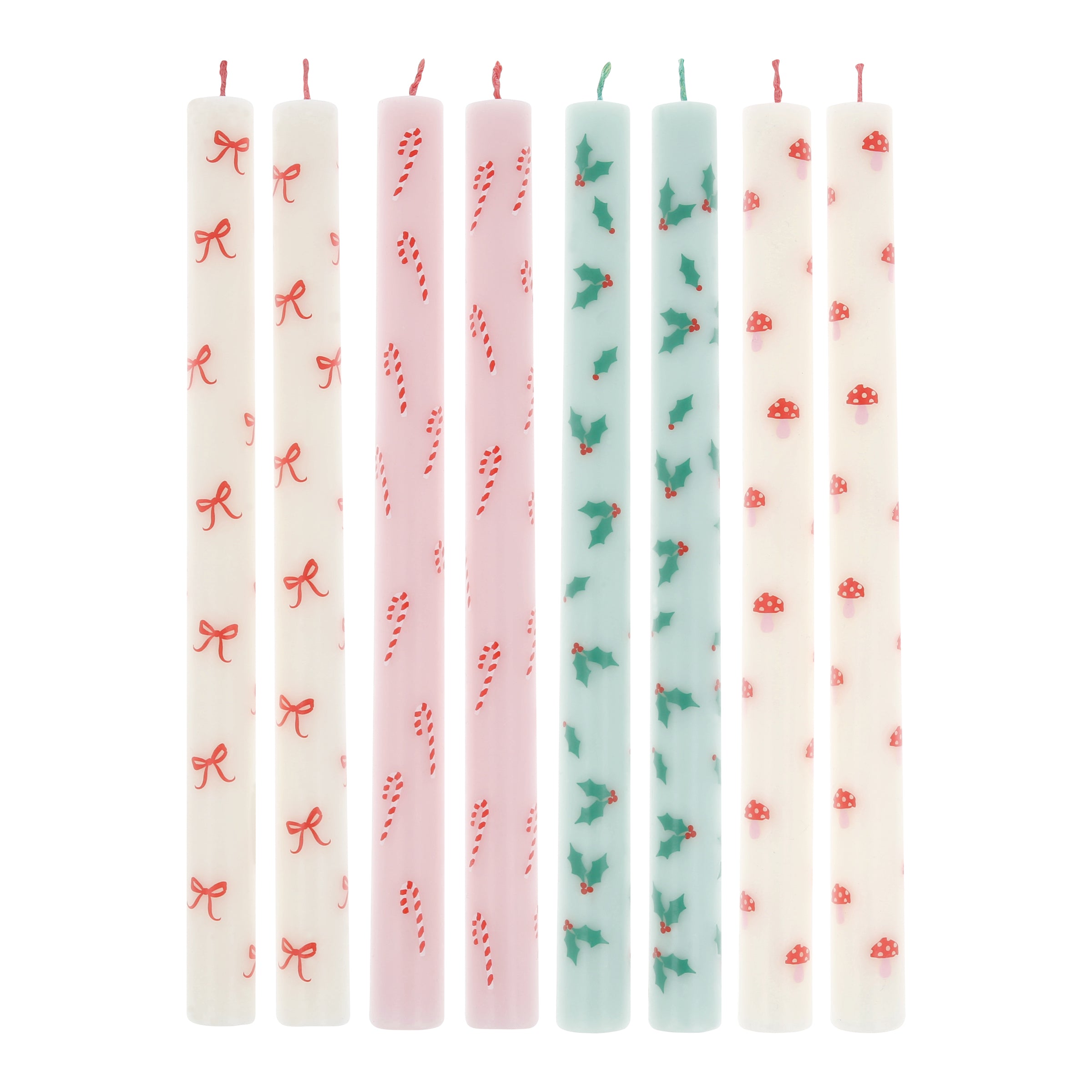 Festive Patterned Table Candles, Set of 8