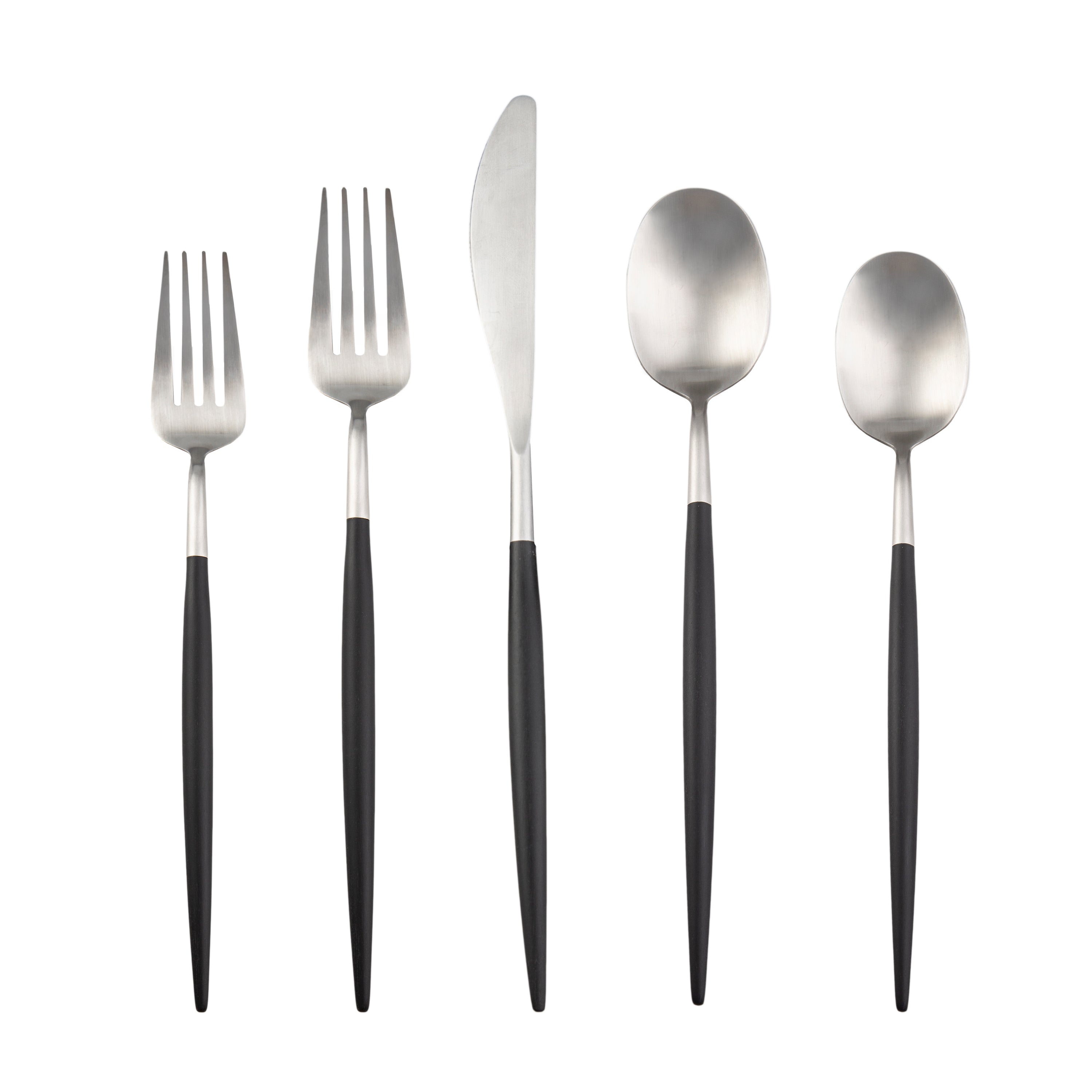Evora Satin Black Handle 5 Piece Place Setting