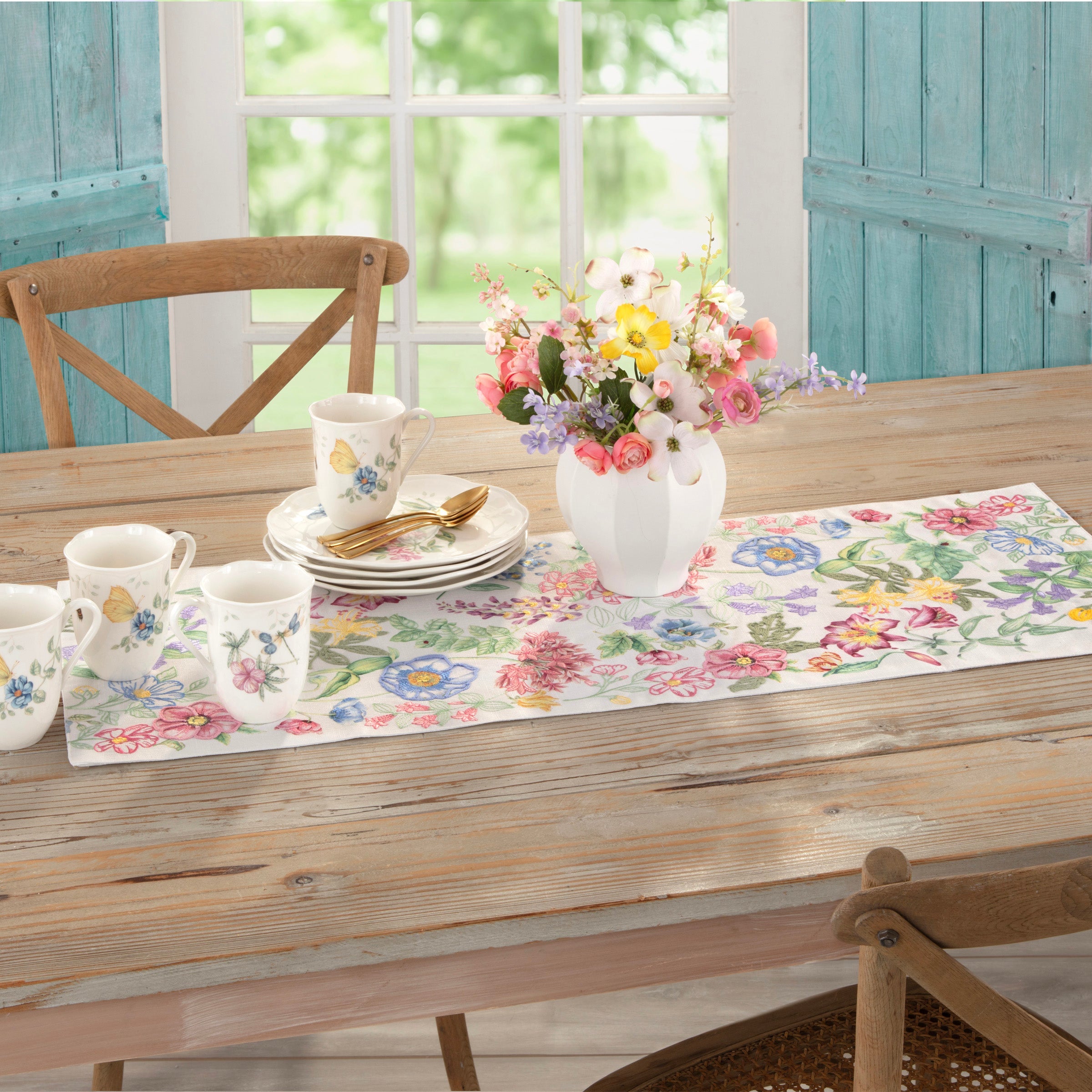 Alternative view of Butterfly Meadow Garden Embroidered Centerpiece