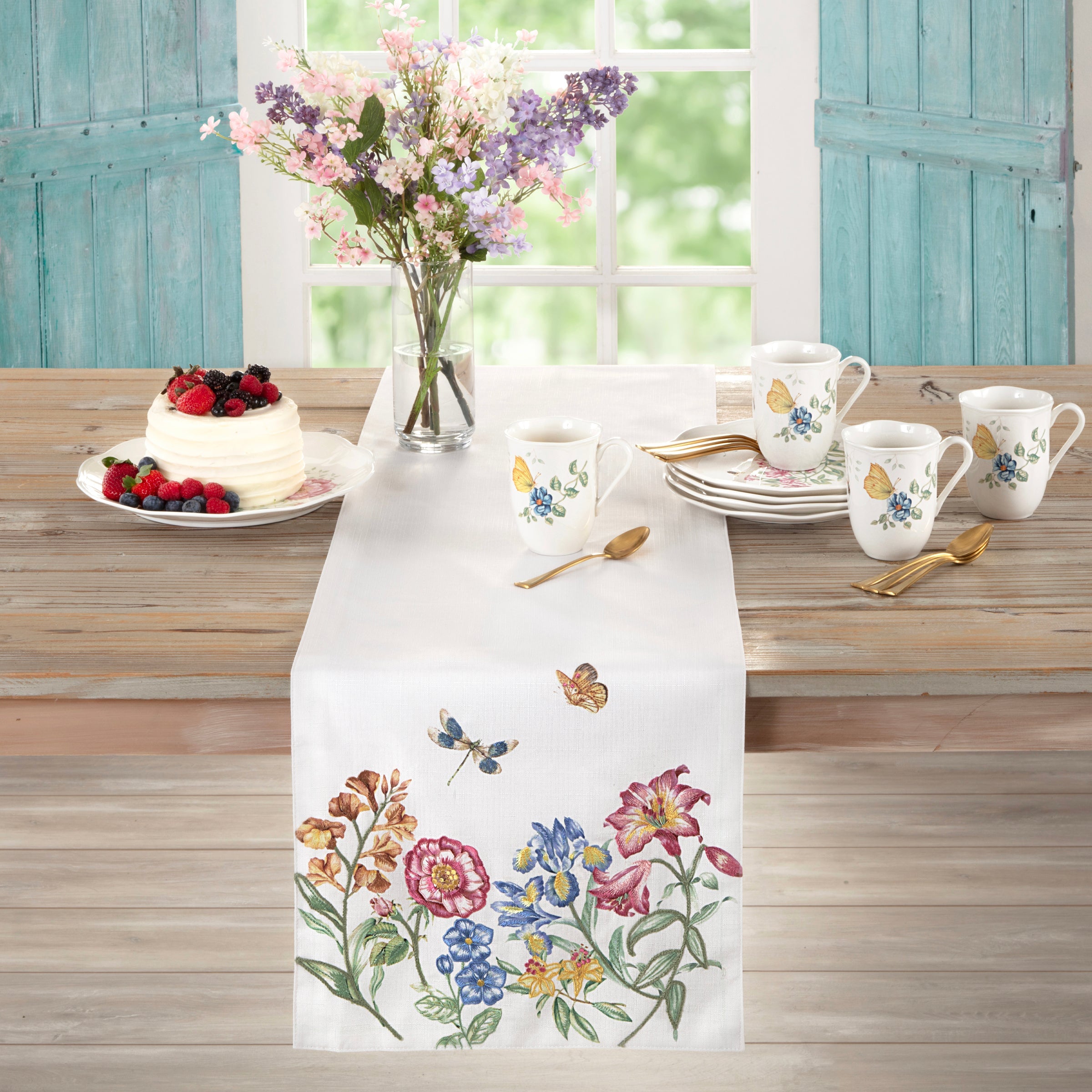 Alternative view of Butterfly Meadow Garden Embroidered Runner