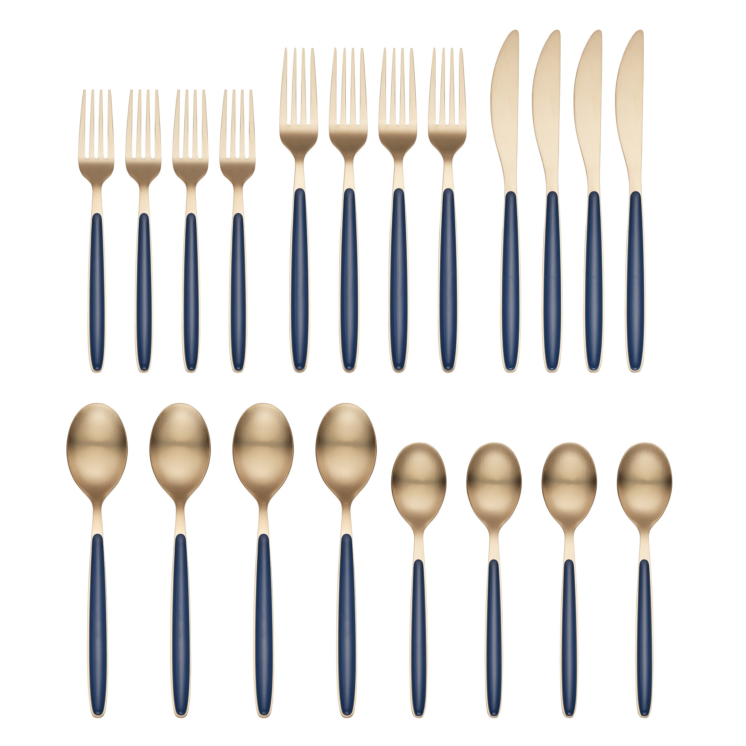Kiernan Champagne Satin Navy Handle 20 Piece Flatware Set