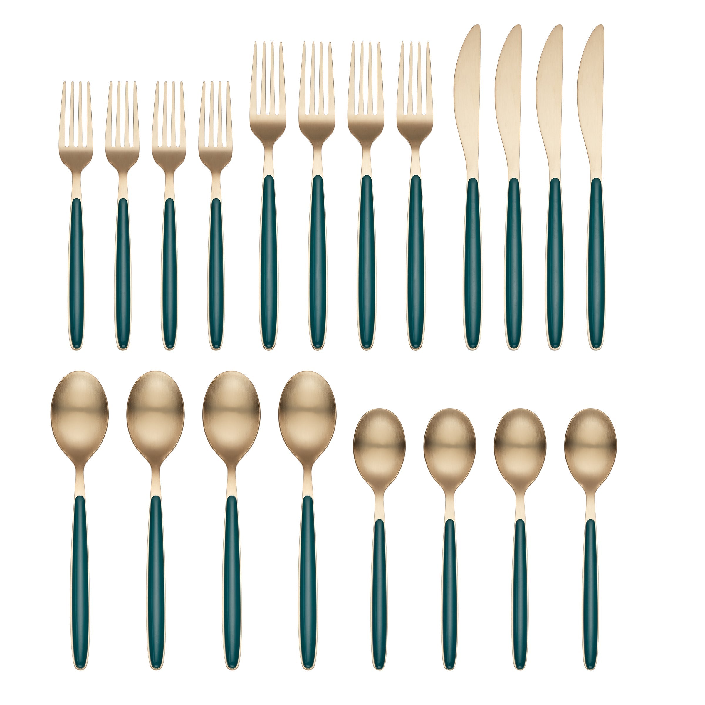 Kiernan Champagne Satin Green Handle 20 Piece Flatware Set