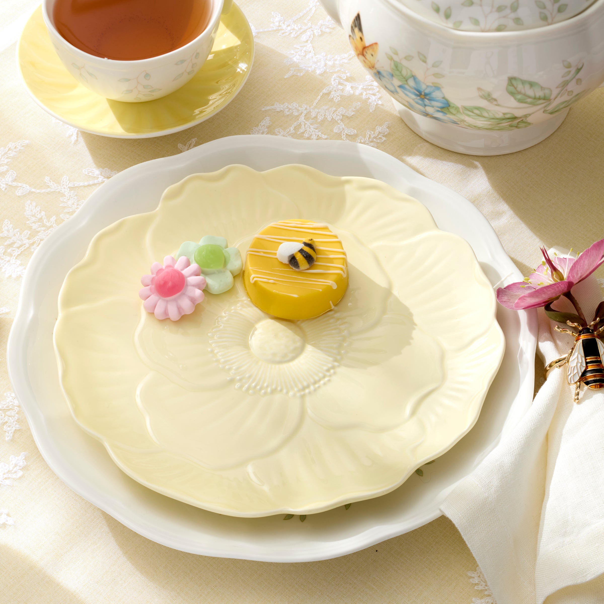 Alternative view of Butterfly Meadow Floral Yellow Accent Plates   Set of 4