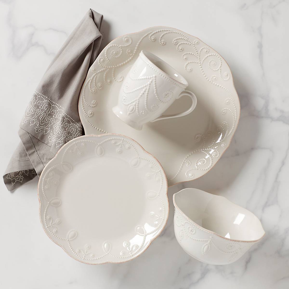 French Perle White 4 Piece Place Setting