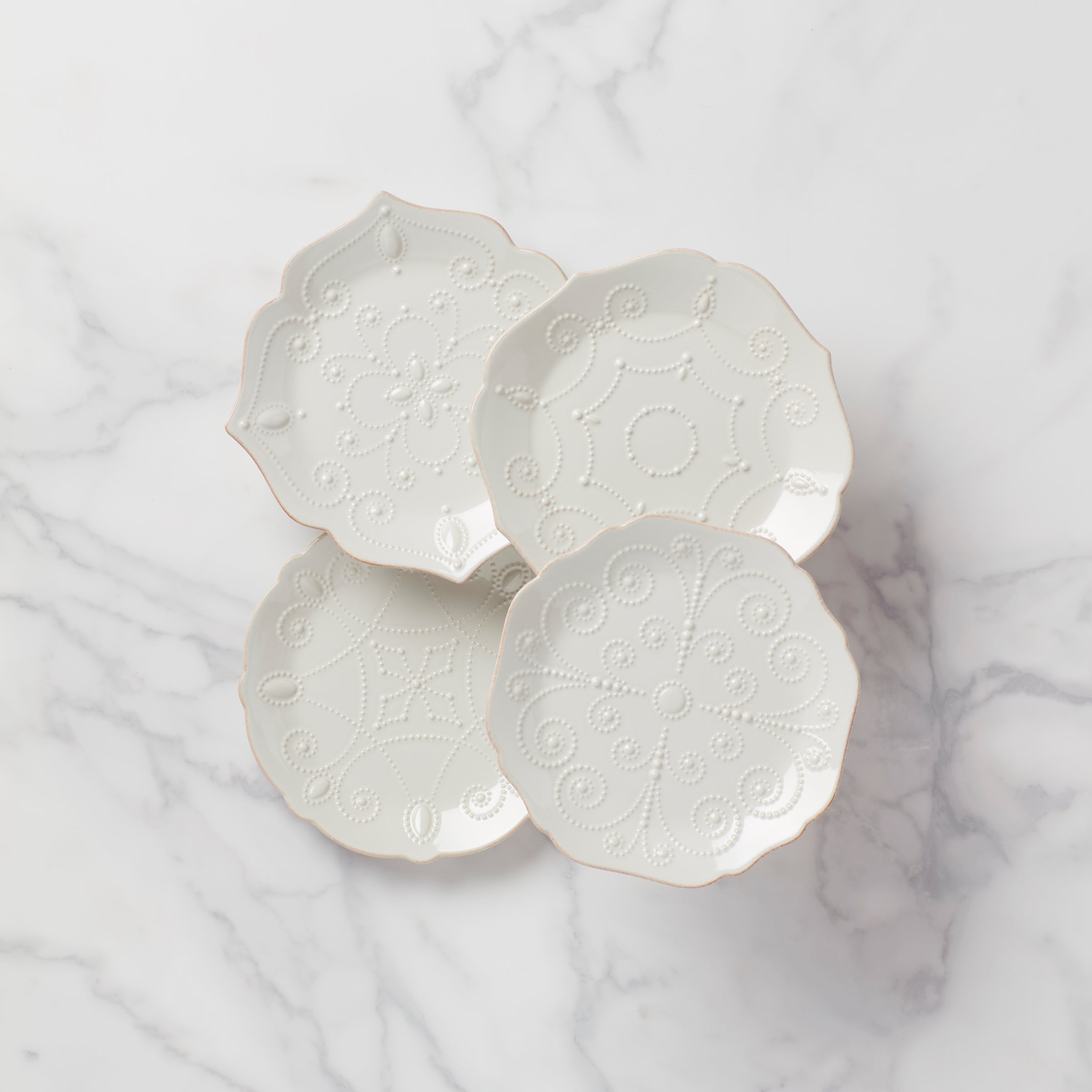 French Perle White 4 Piece Dessert Set