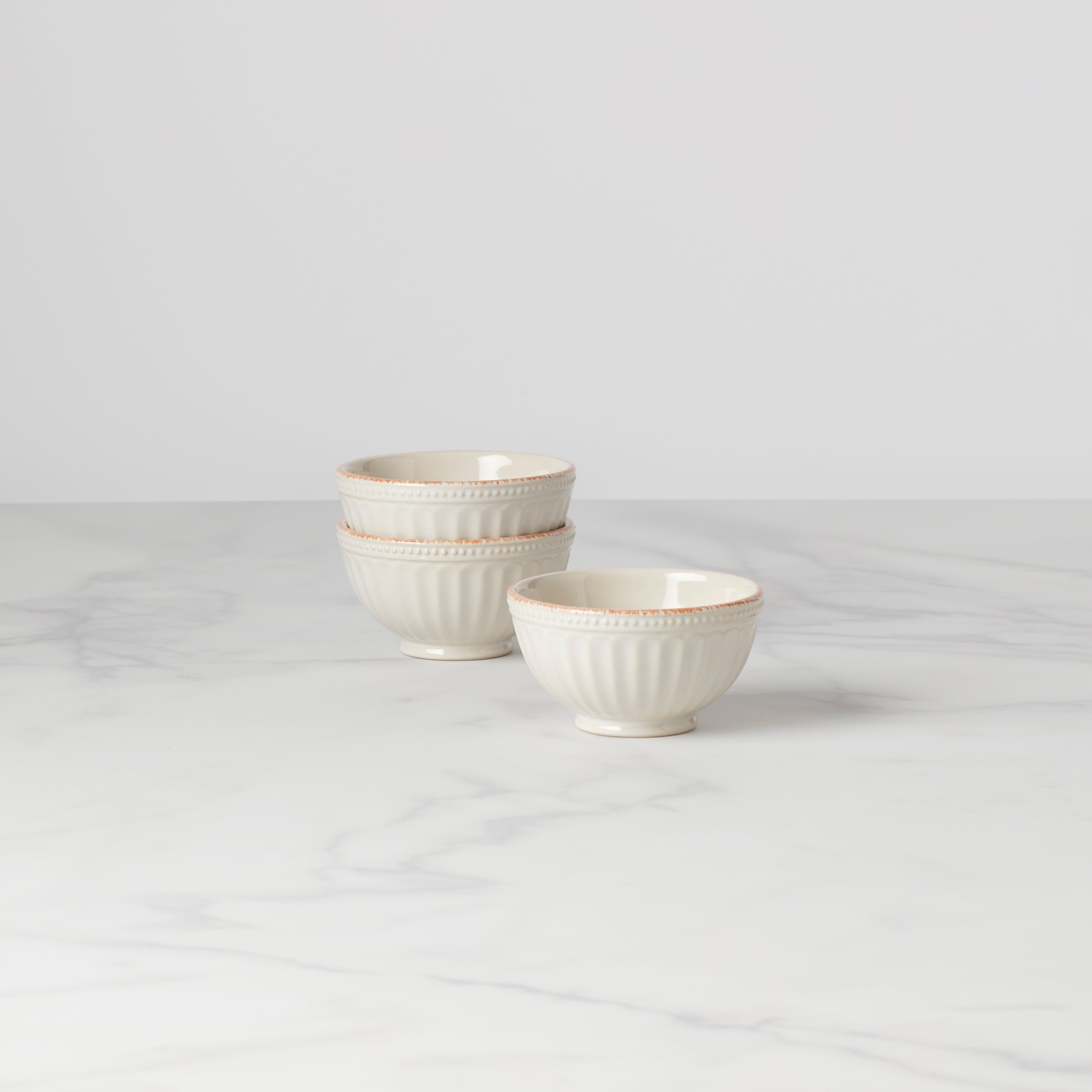 French Perle Groove White 3 Piece Mini Bowl Set