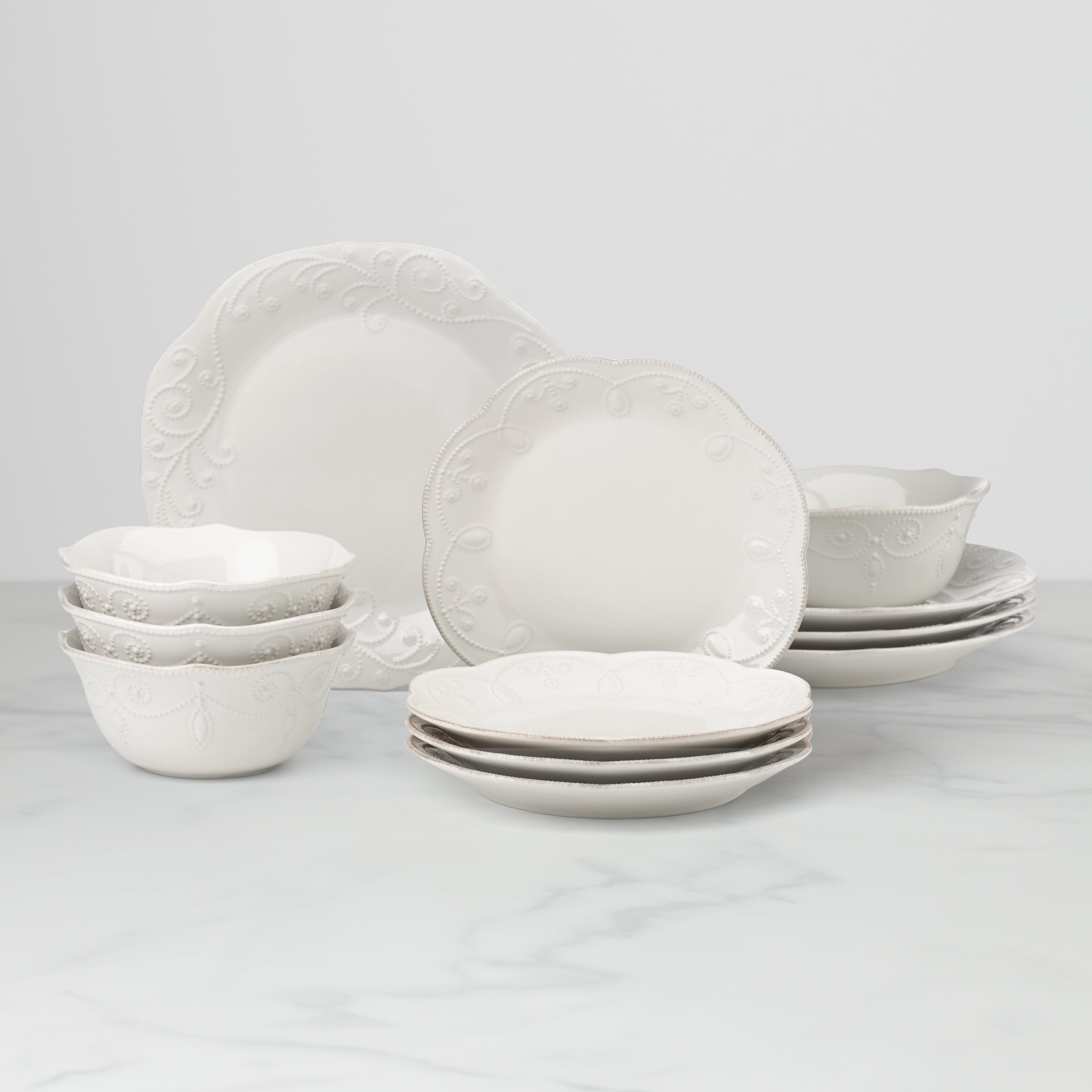 French Perle White 12 Piece Dinnerware Set