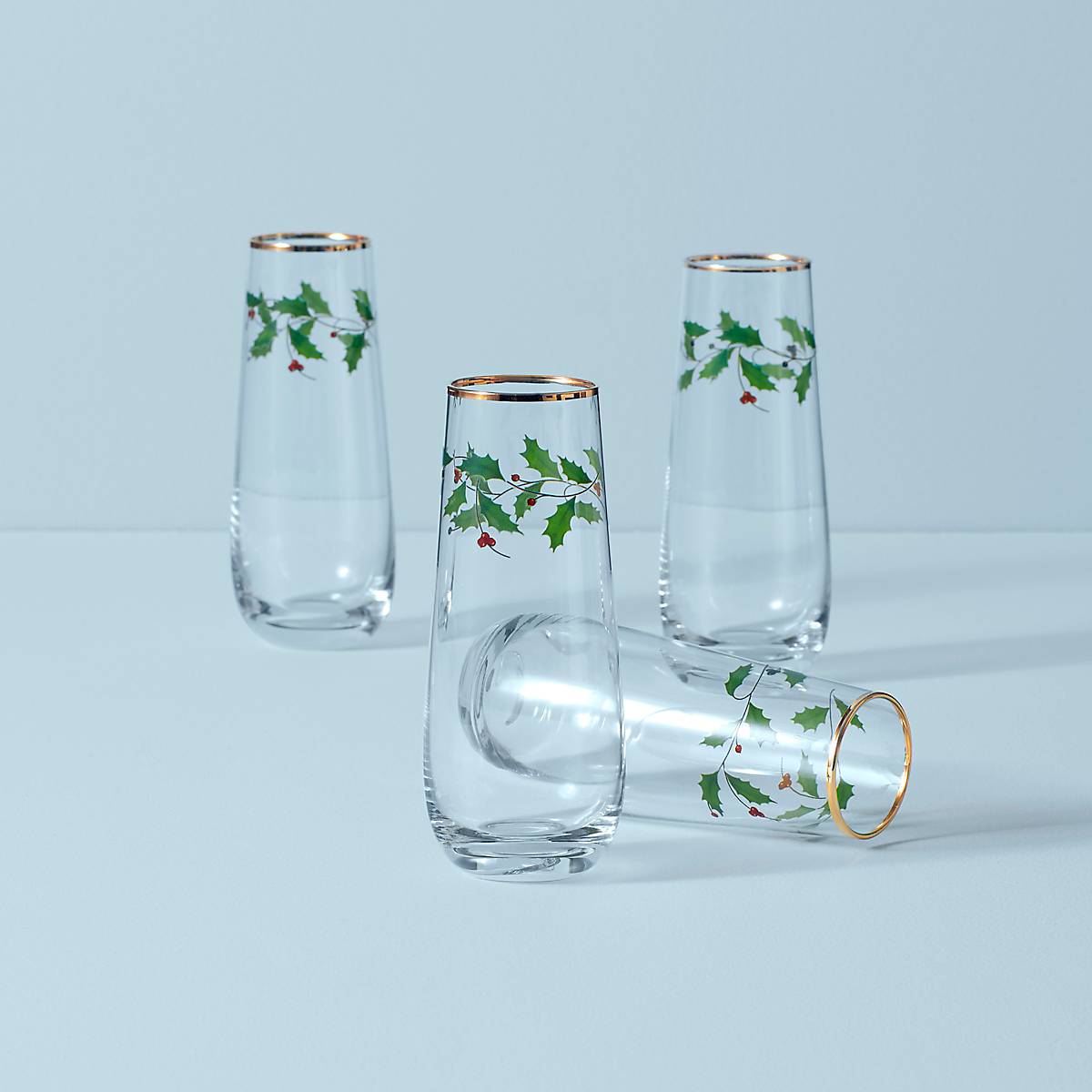 Holiday Stemless Flute Glasses   Set Of 4