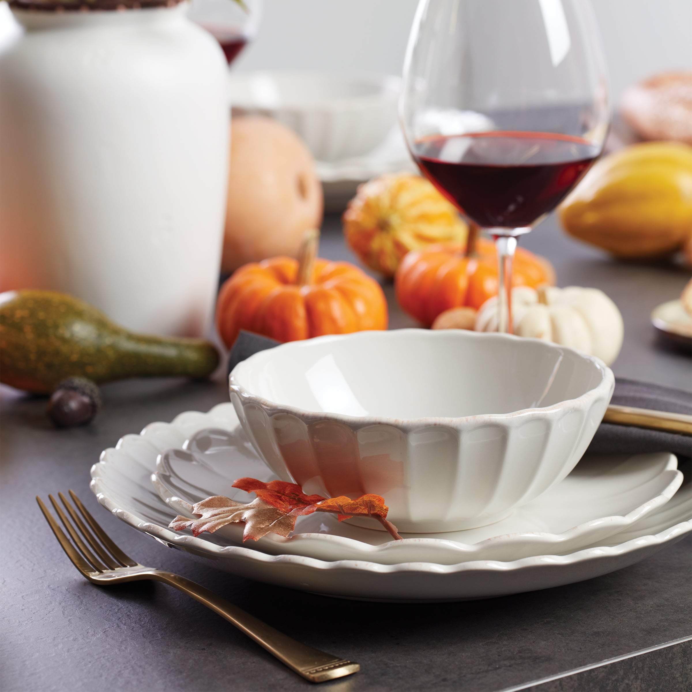 Alternative view of French Perle Scallop White 18 Piece Dinnerware Set