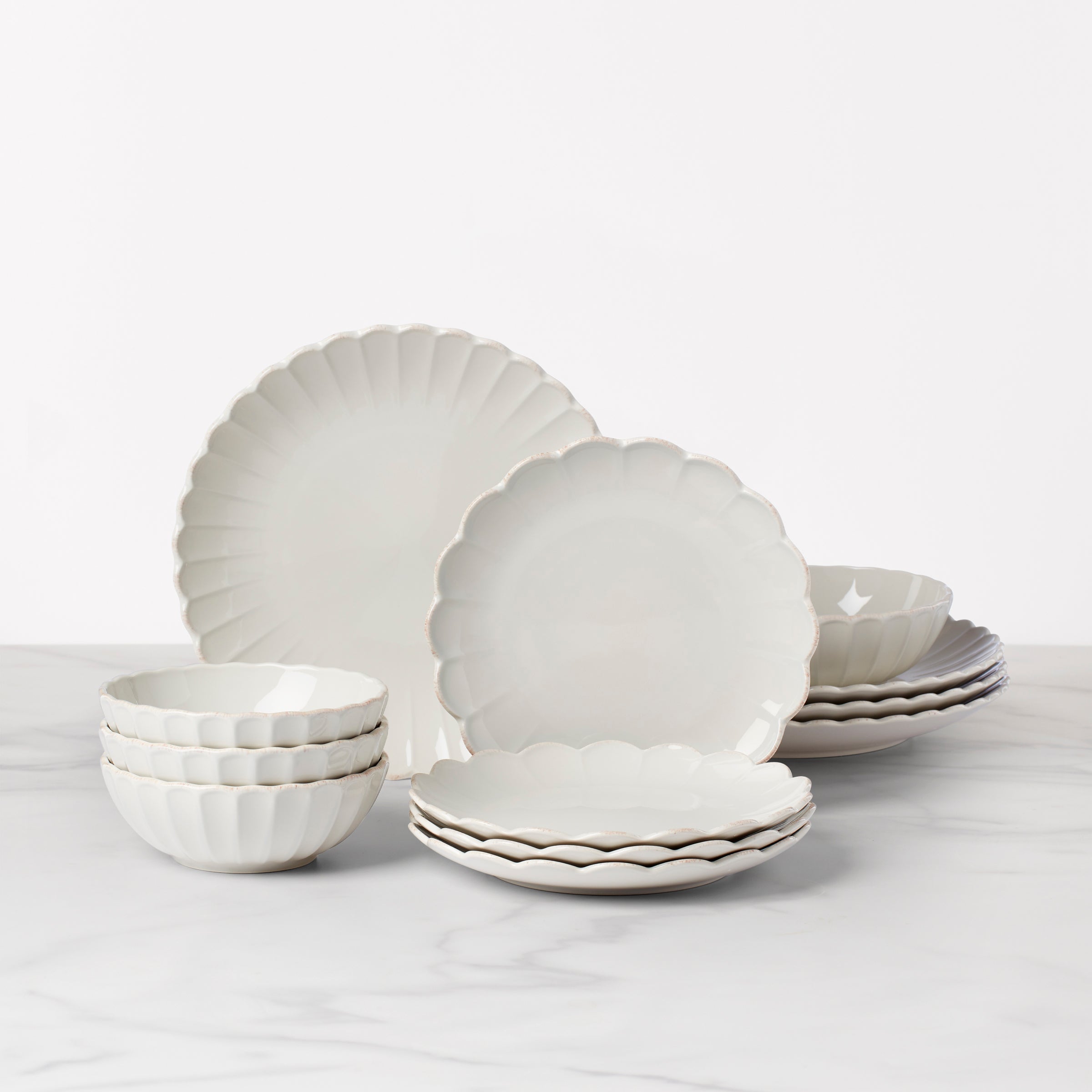 French Perle Scallop 12 Piece Dinnerware Set
