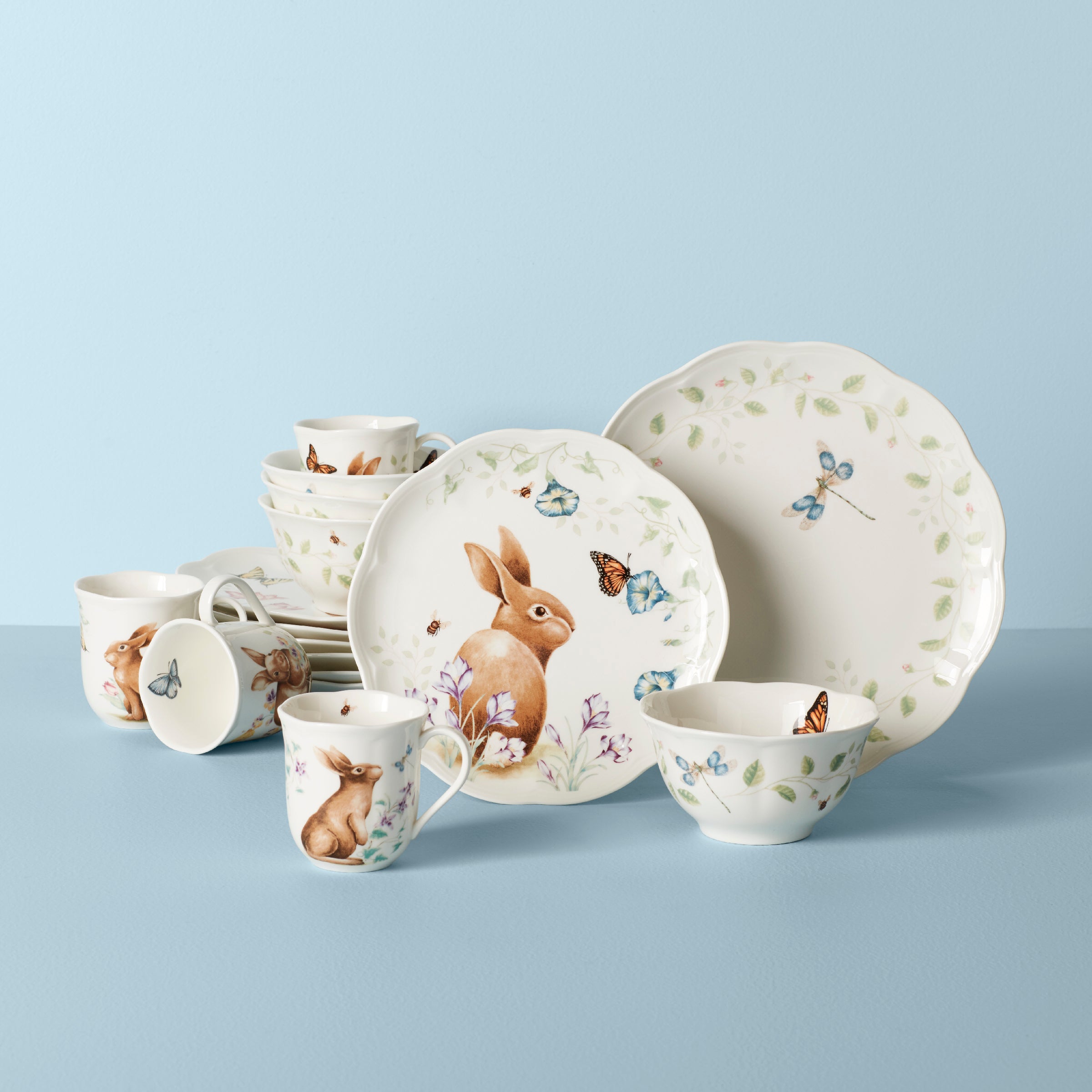 Butterfly Meadow Bunny 16 Piece Dinnerware Set