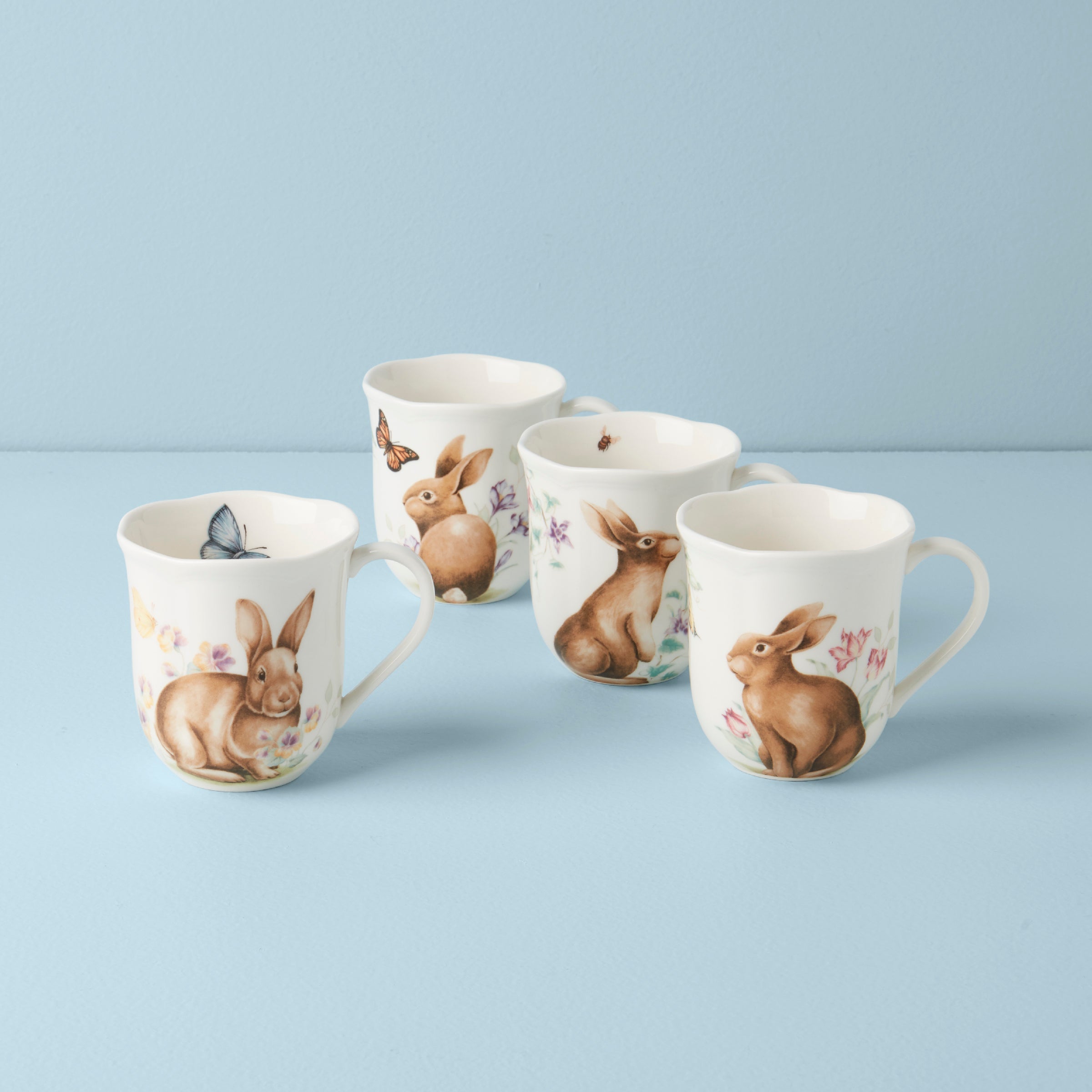Butterfly Meadow Bunny Mugs   Set of 4