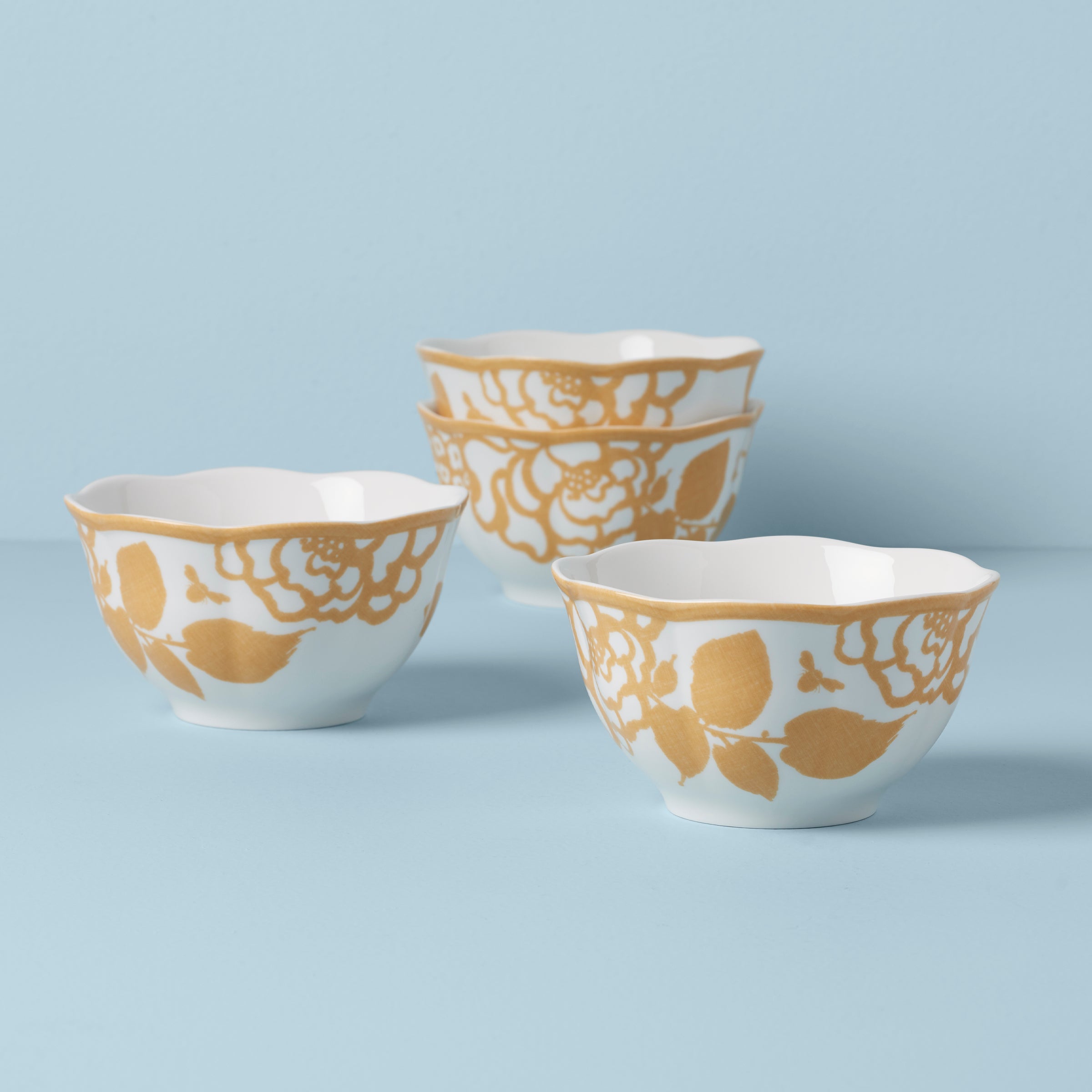 Butterfly Meadow Cottage Goldenrod Rice Bowls   Set of 4
