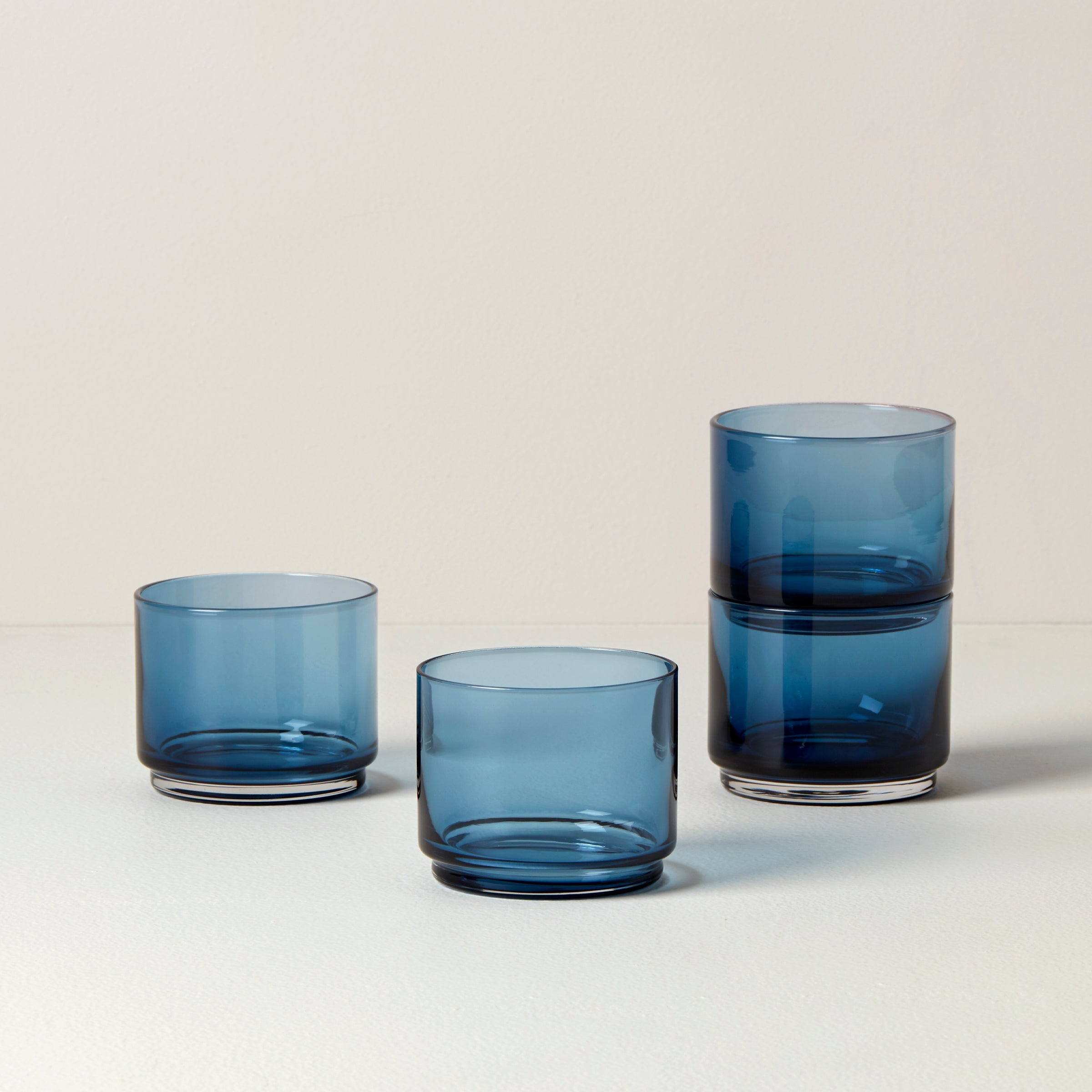 Tuscany Classics Stackable Blue Short Glasses Set Of 4
