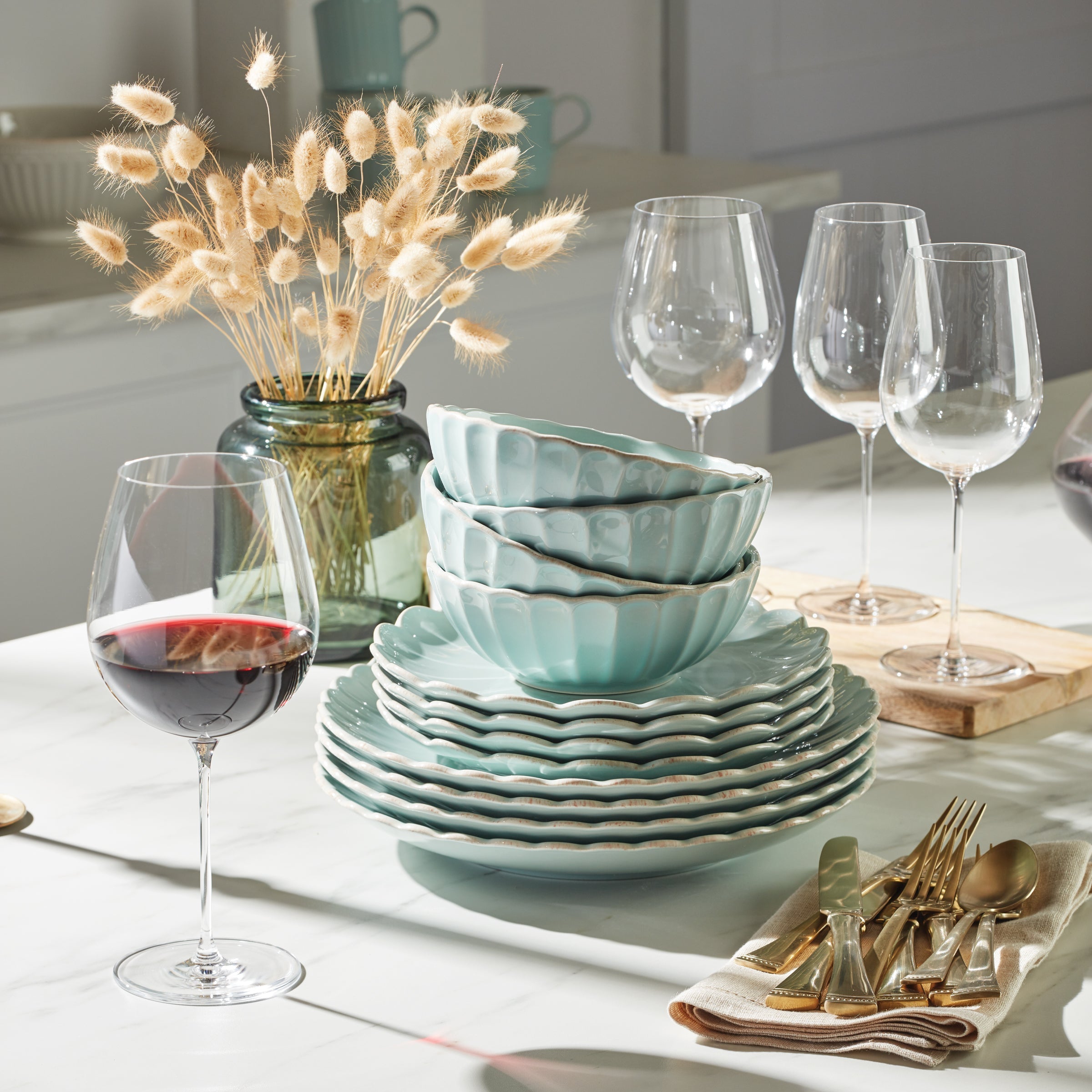 French Perle Scallop Ice Blue 12 Piece Dinnerware Set - Image 7