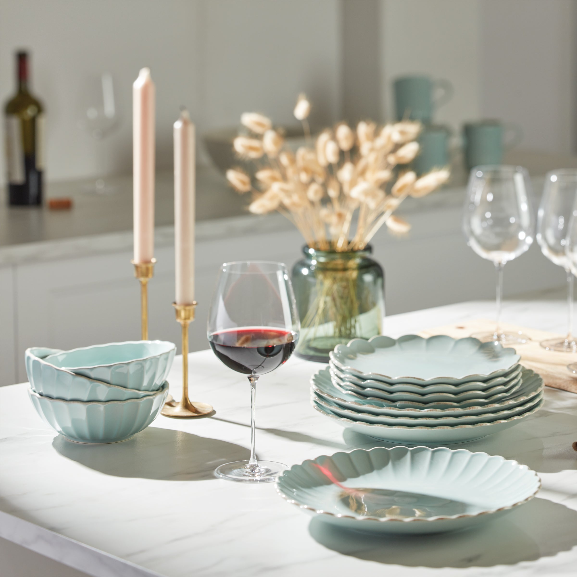 French Perle Scallop Ice Blue 12 Piece Dinnerware Set - Image 8