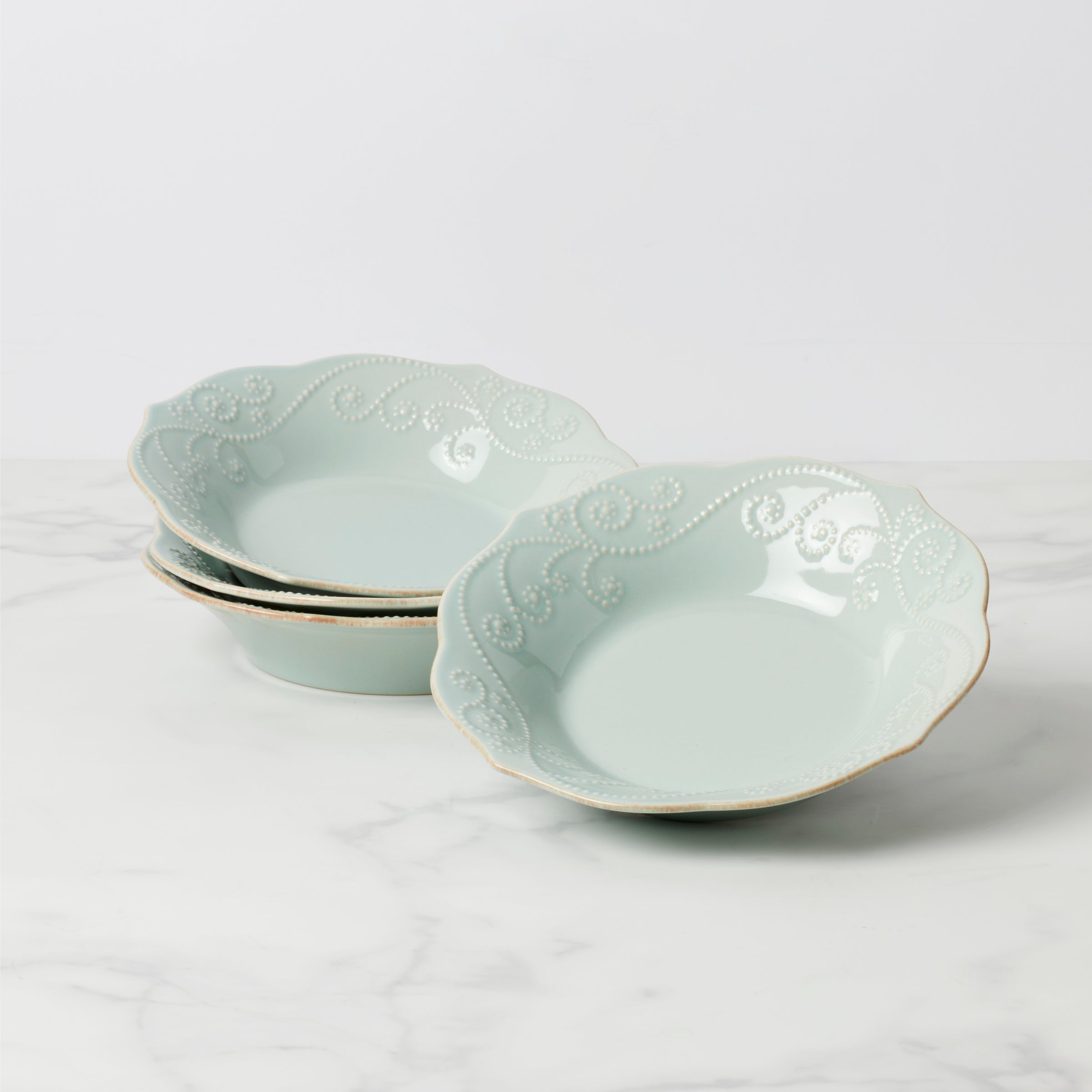 French Perle Ice Blue Pasta Bowls   Set of 4