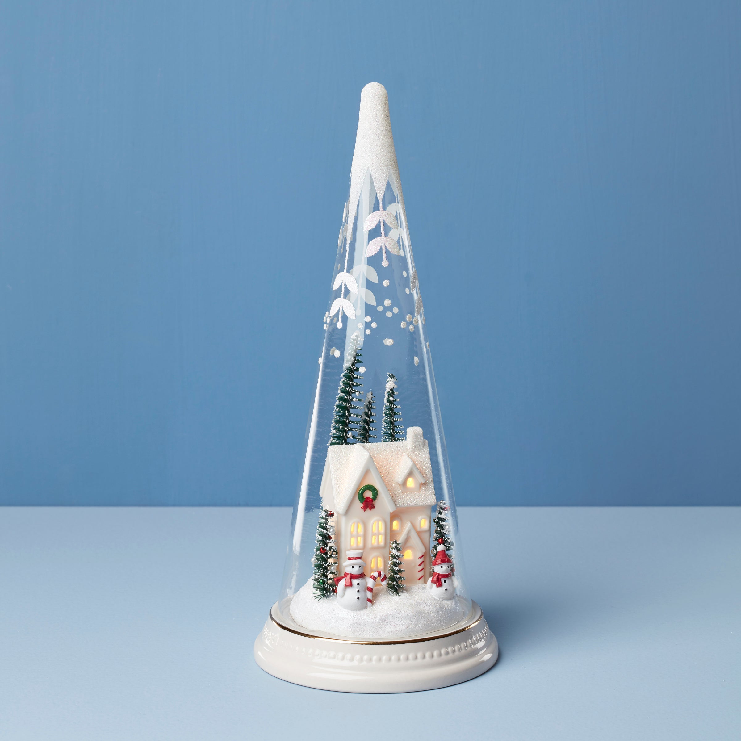 Alternative view of Lit Christmas Cone With Farmhouse Scene