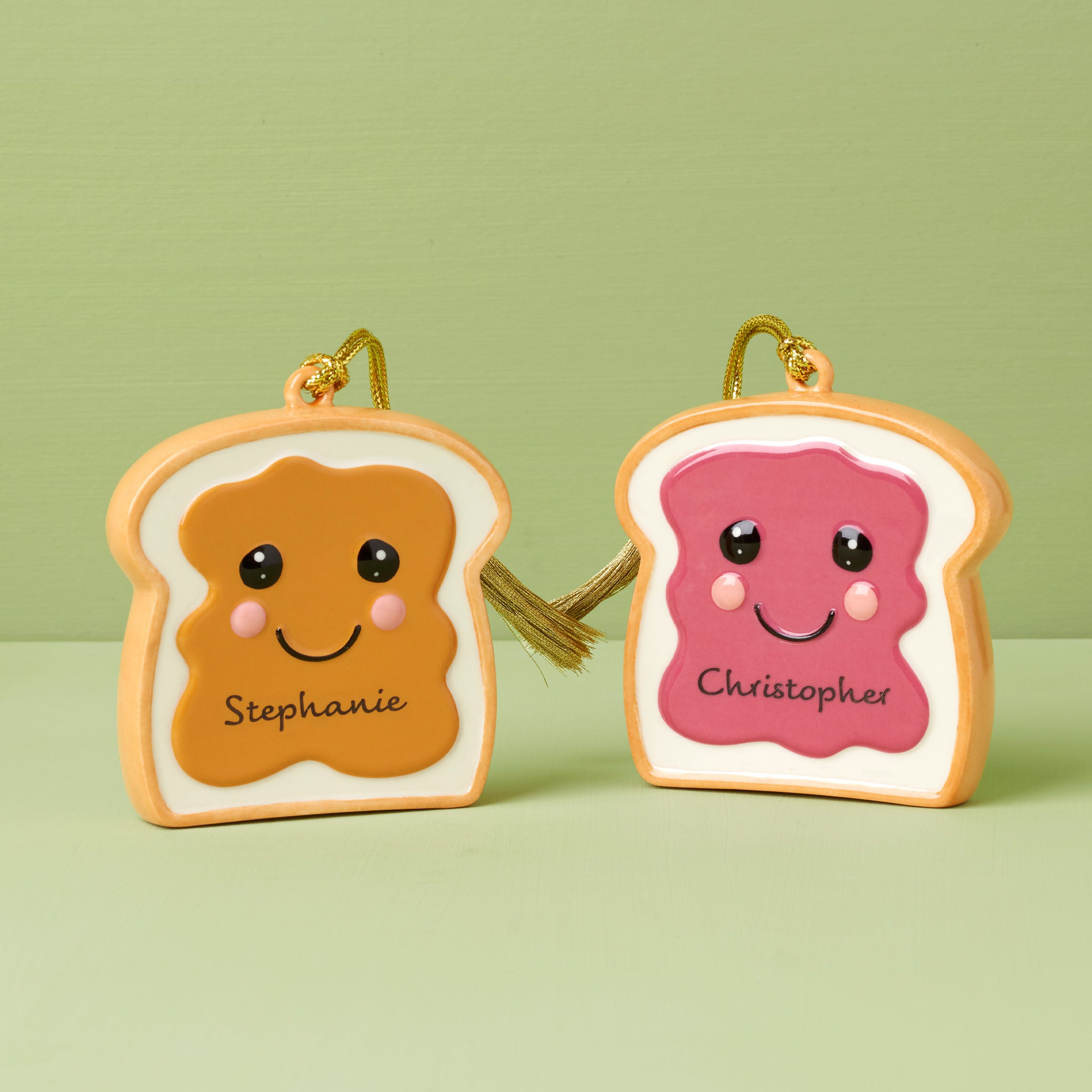 Personalized  2 Piece Peanut Butter & Jam Ornament Set