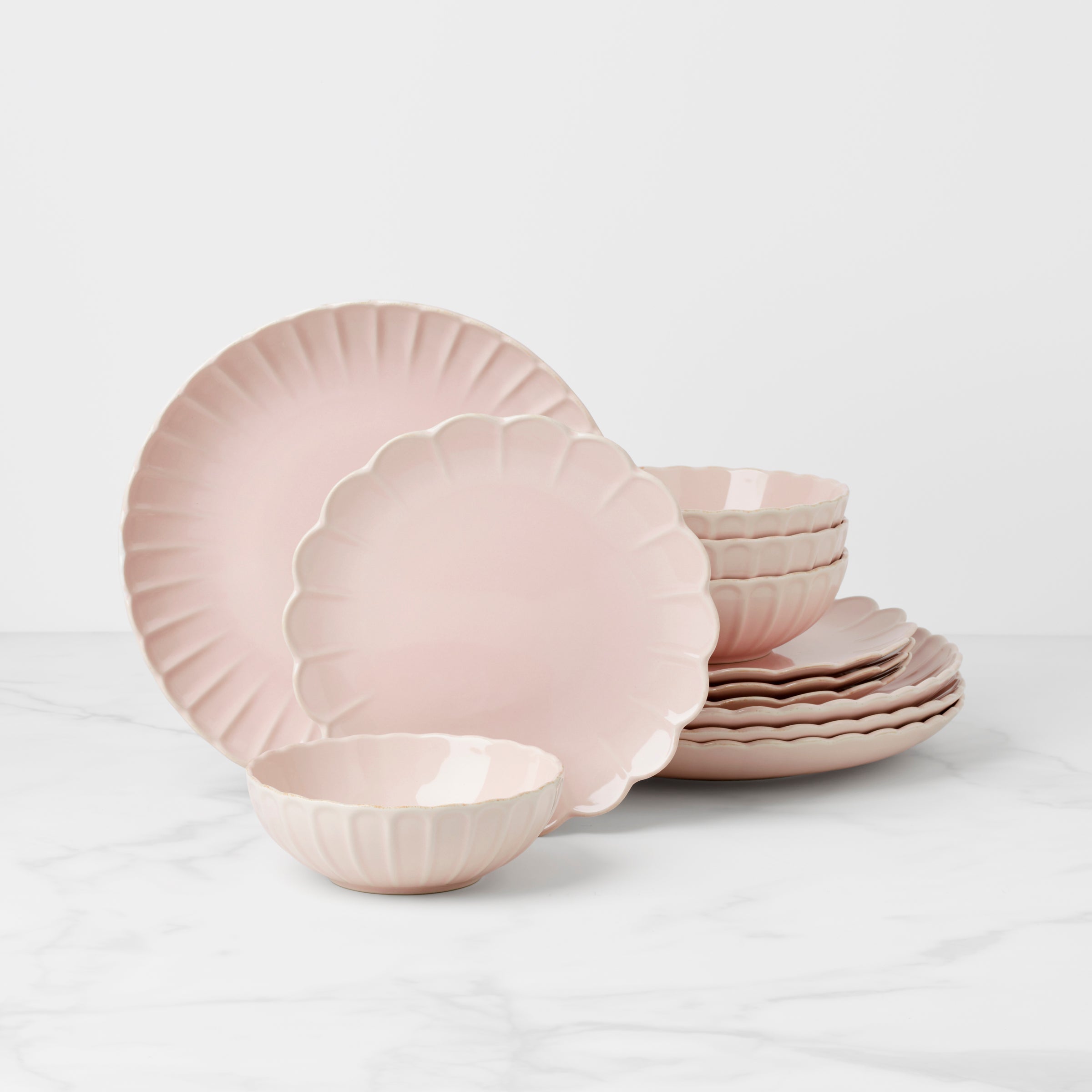 French Perle Scallop Blush 12 Piece Dinnerware Set