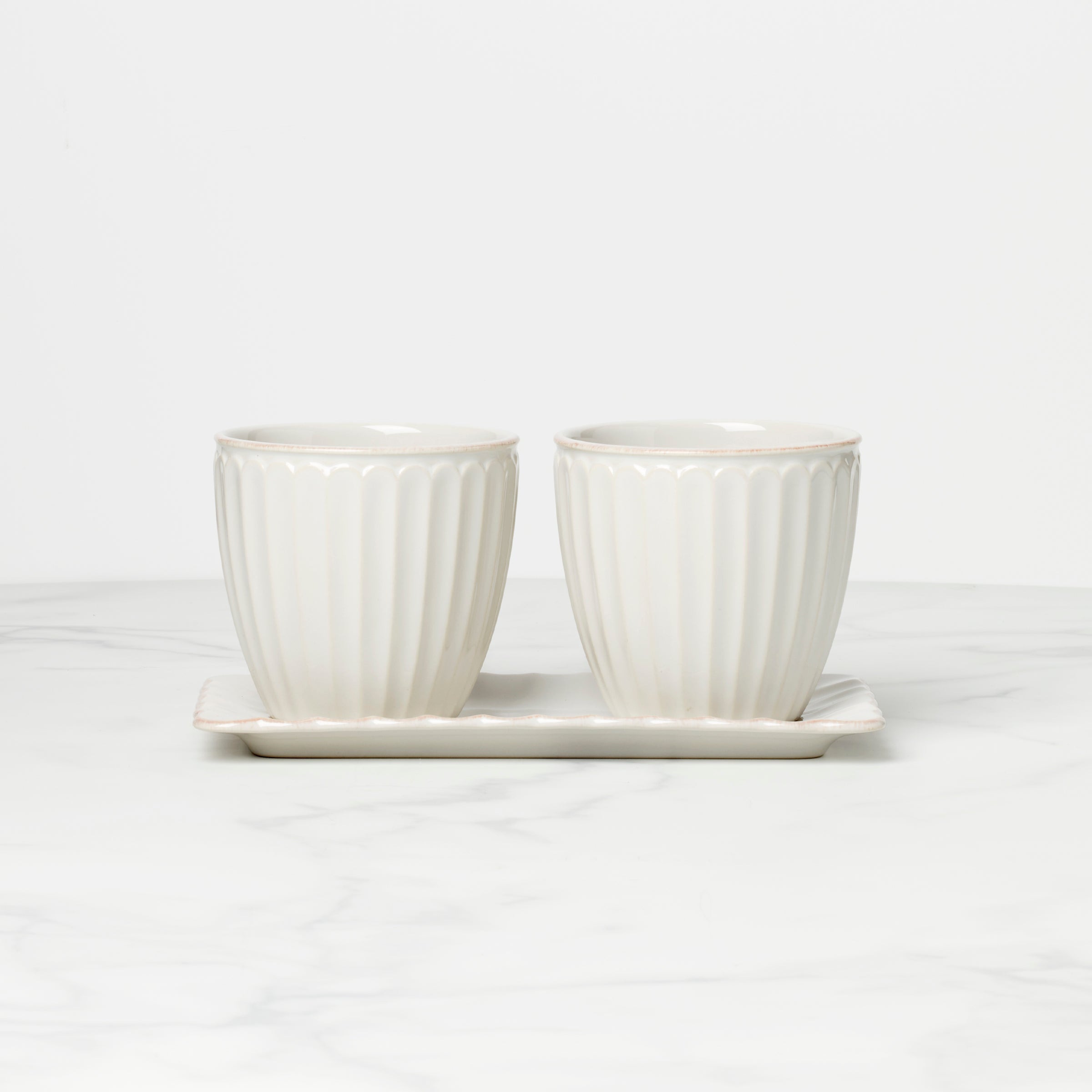 French Perle Scallop 3 Piece Herb Pot Set