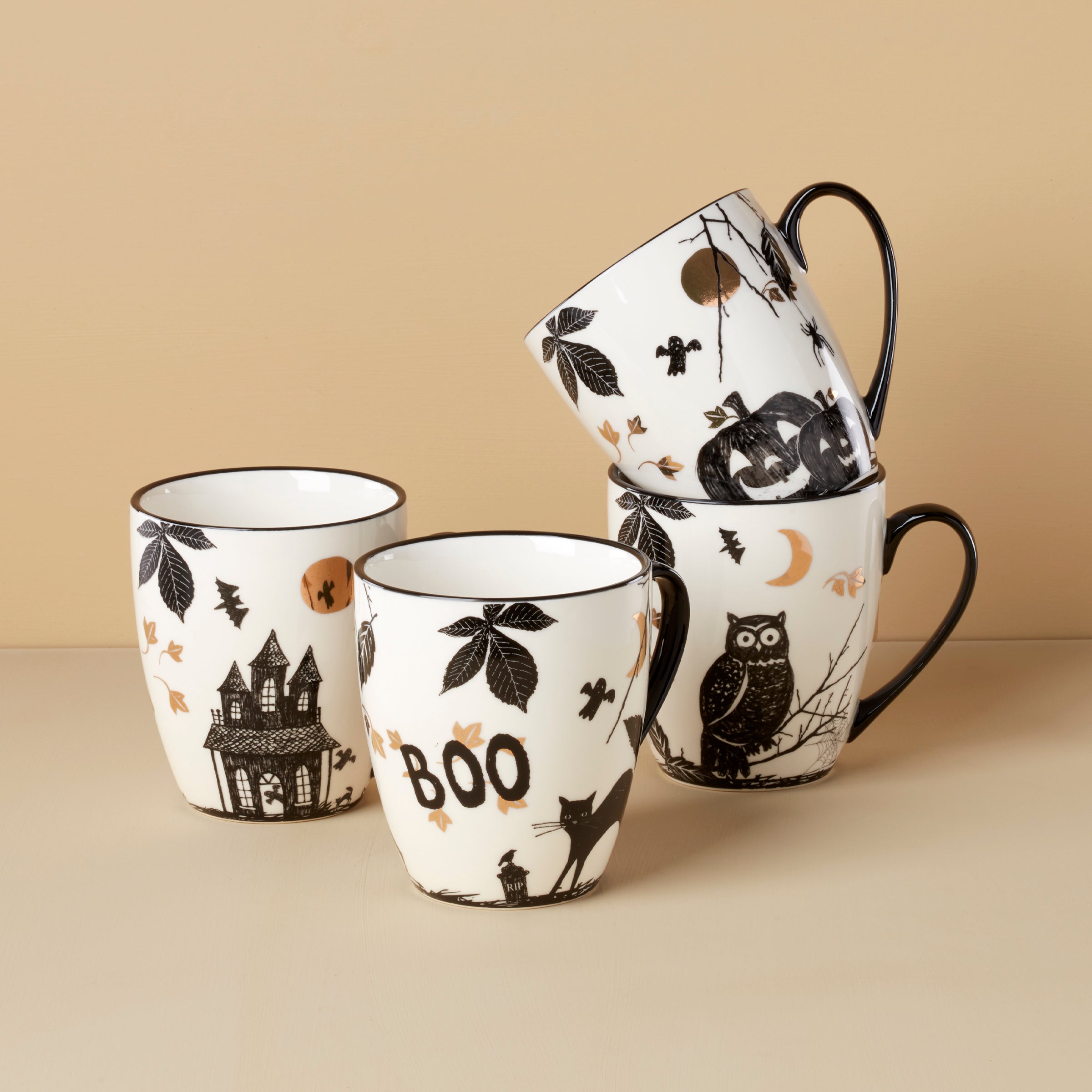 Vintage Haunted Halloween Mugs Set of 4 Assorted