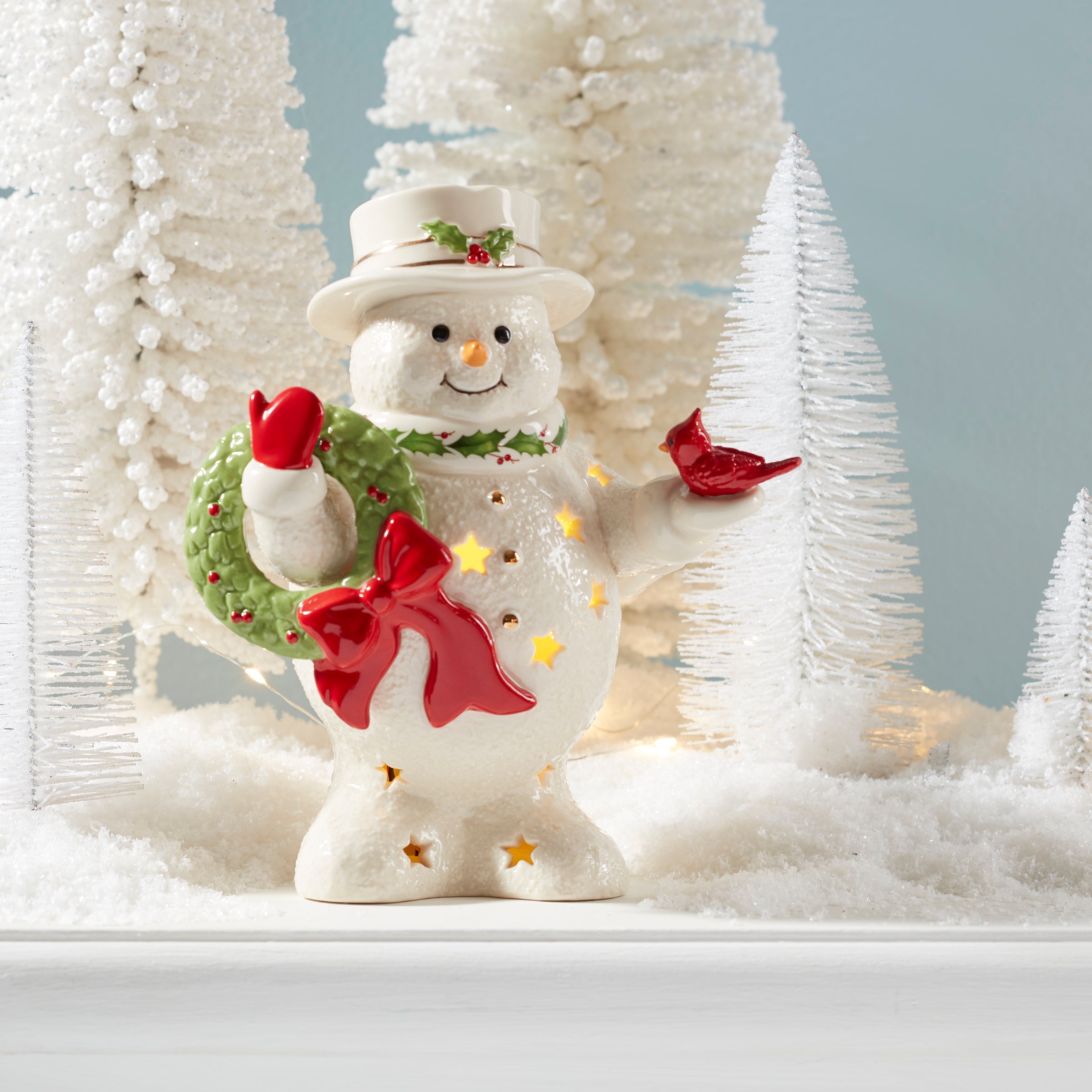 Happy Holly Days Snowman Holding Wreath Figurine - Image 4
