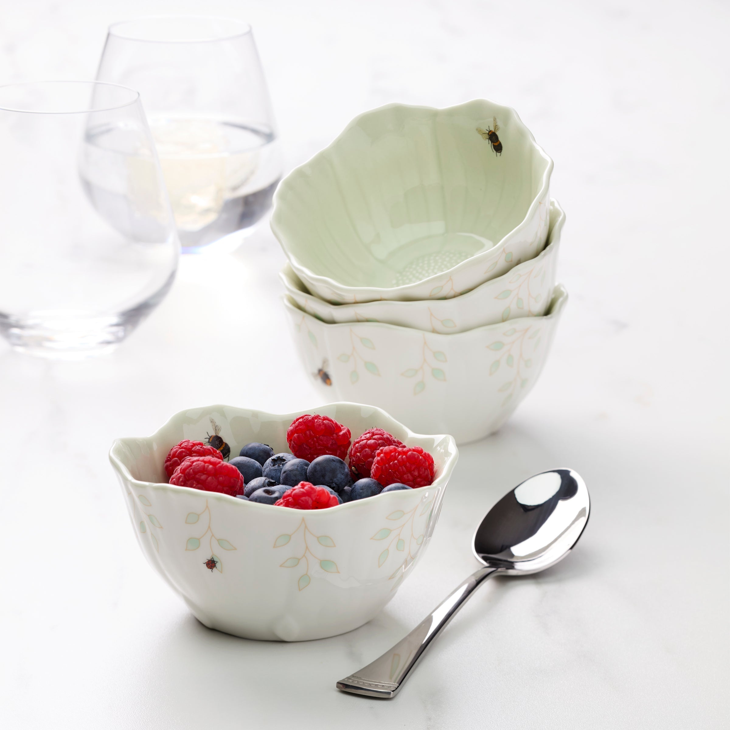 Alternative view of Butterfly Meadow Floral Green Dessert Bowls   Set of 4