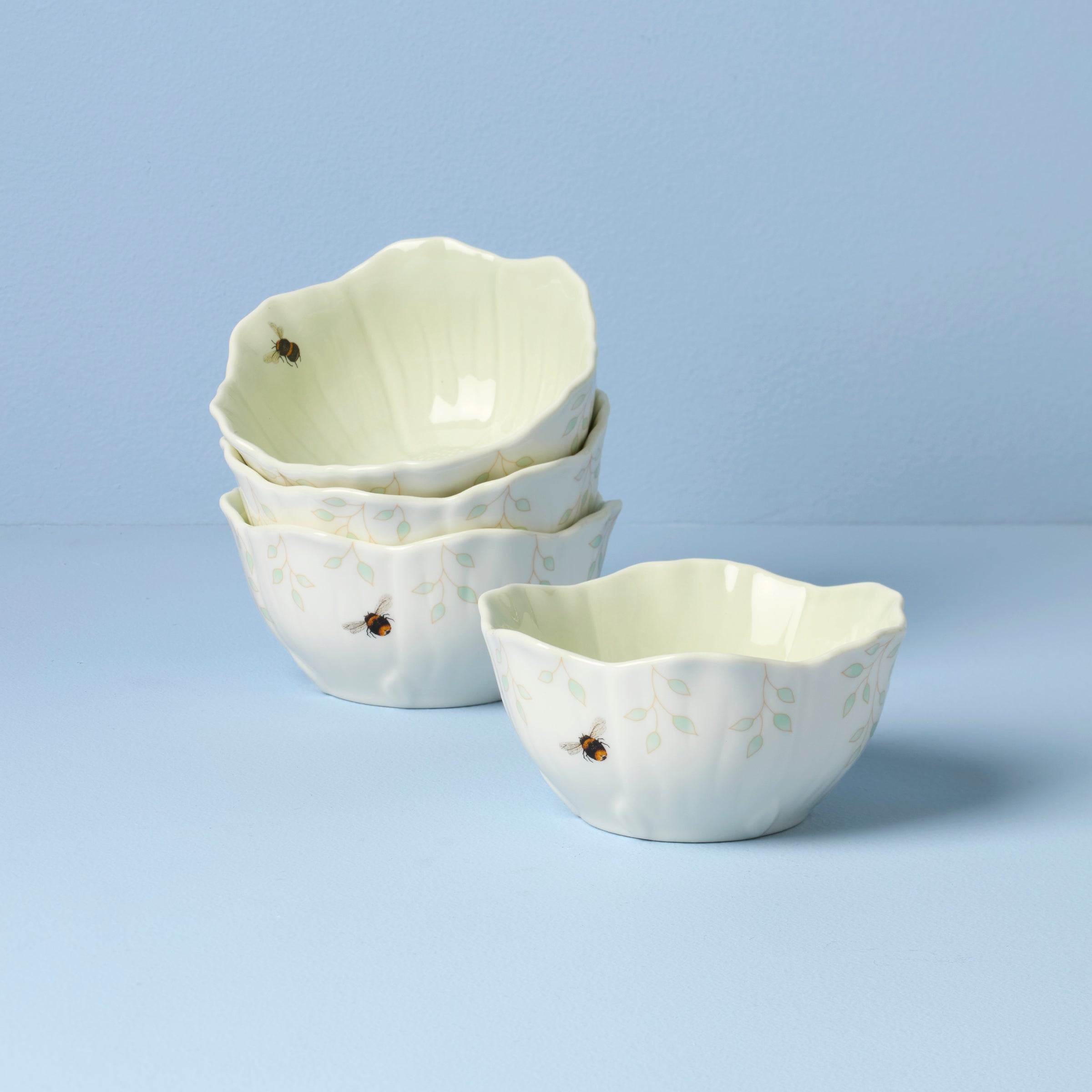 Butterfly Meadow Floral Green Dessert Bowls   Set of 4