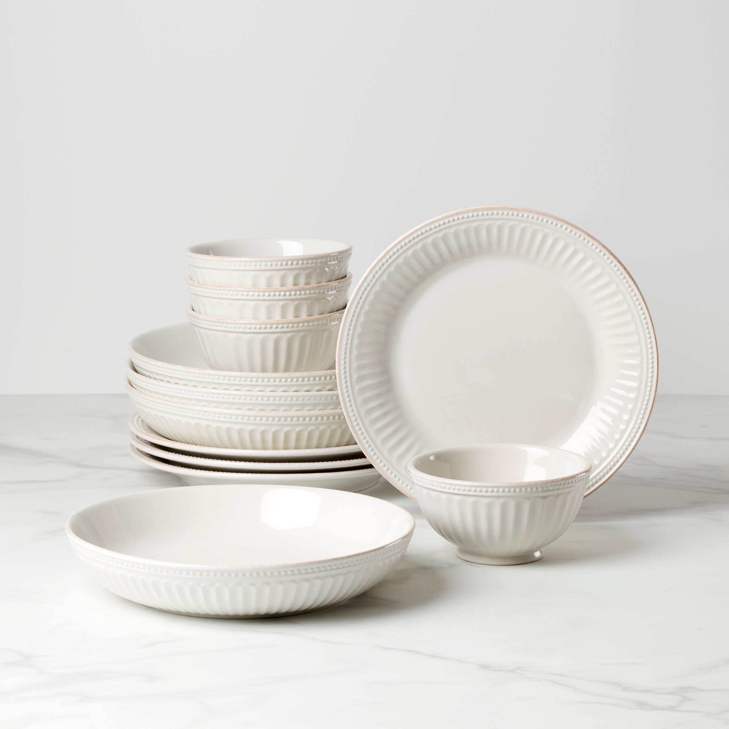 French Perle Groove 12 Piece Dinnerware Set