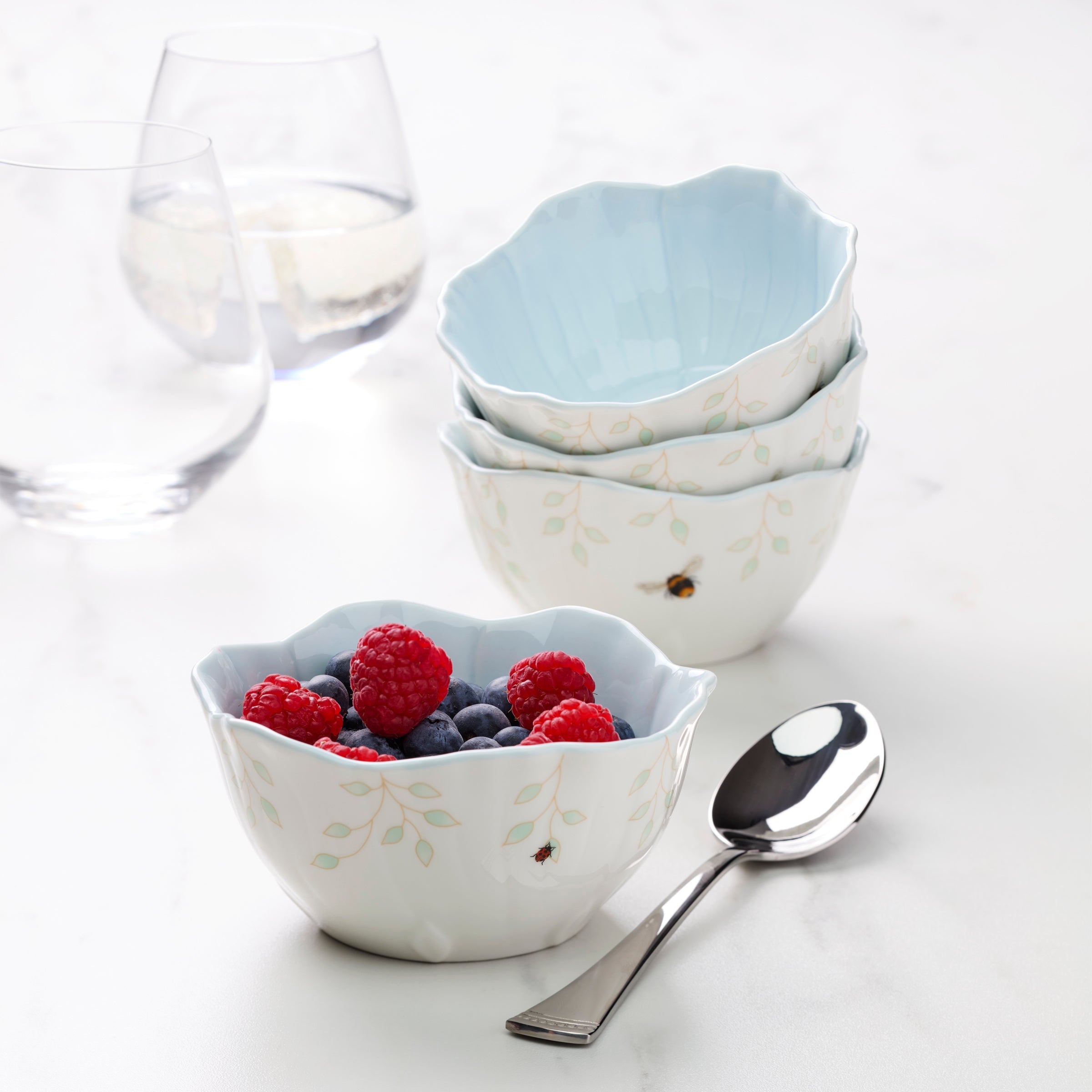 Alternative view of Butterfly Meadow Floral Blue Dessert Bowls   Set of 4