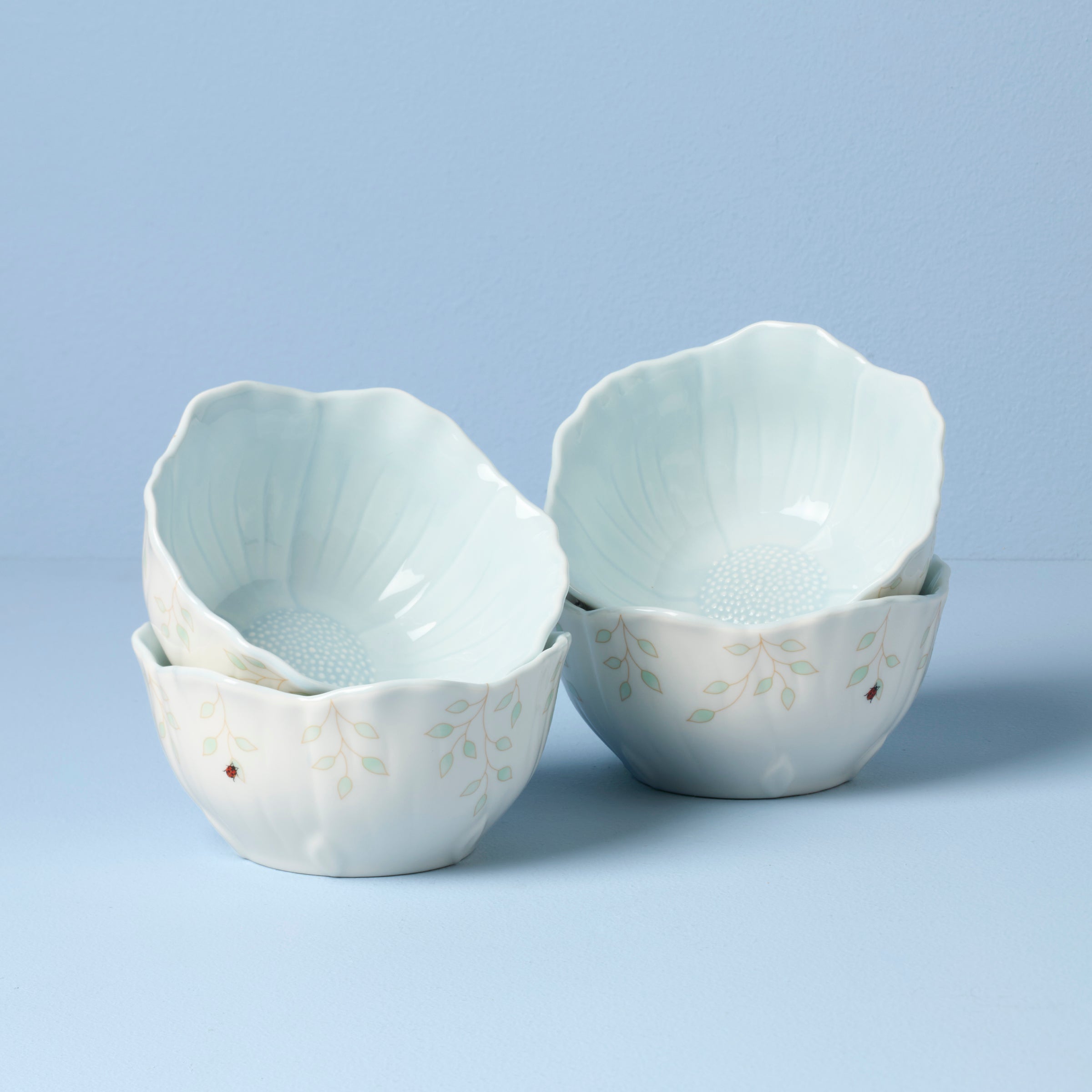Butterfly Meadow Floral Blue Dessert Bowls Set of 4