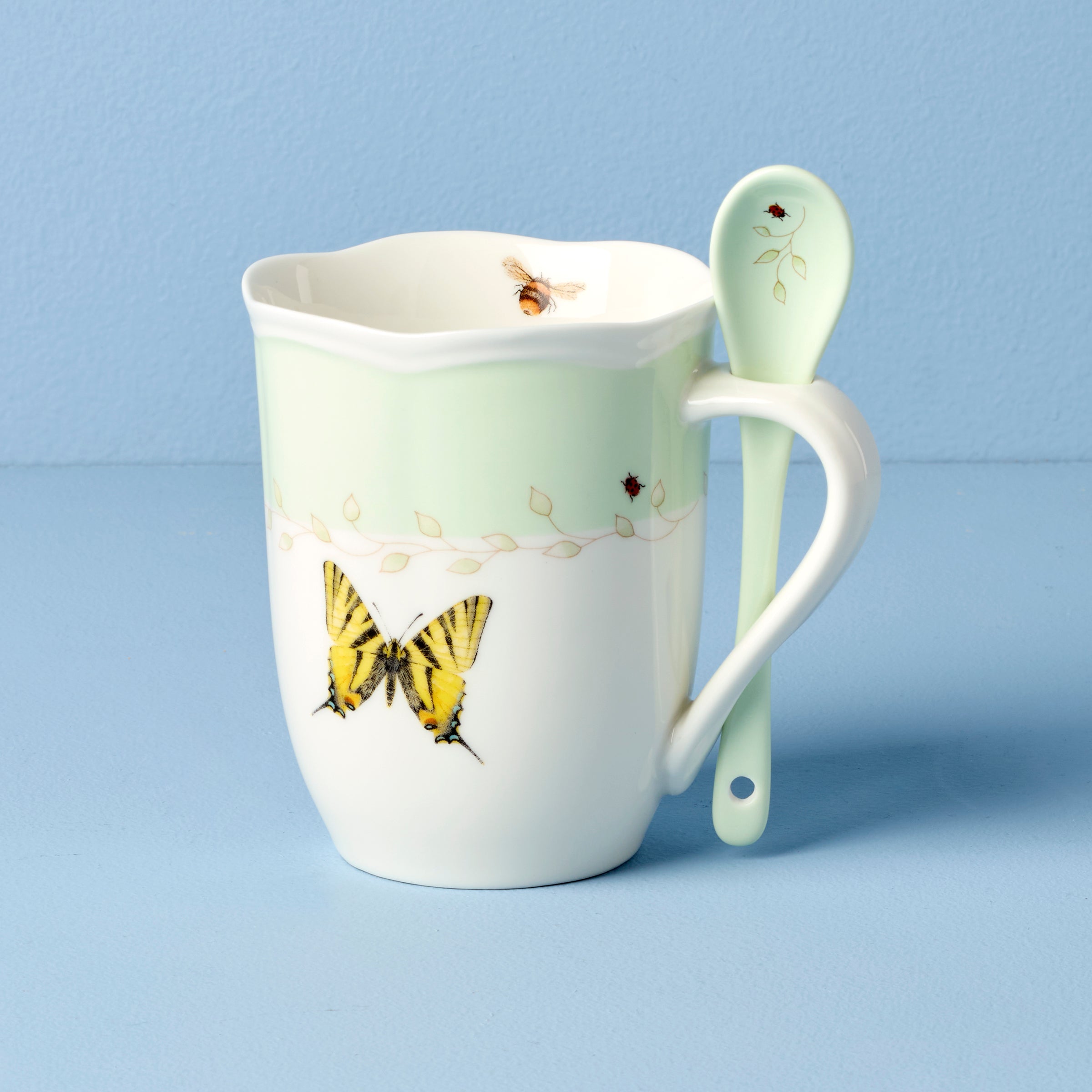 Butterfly Meadow Green Mugs With Spoons Set of 2 - Image 3
