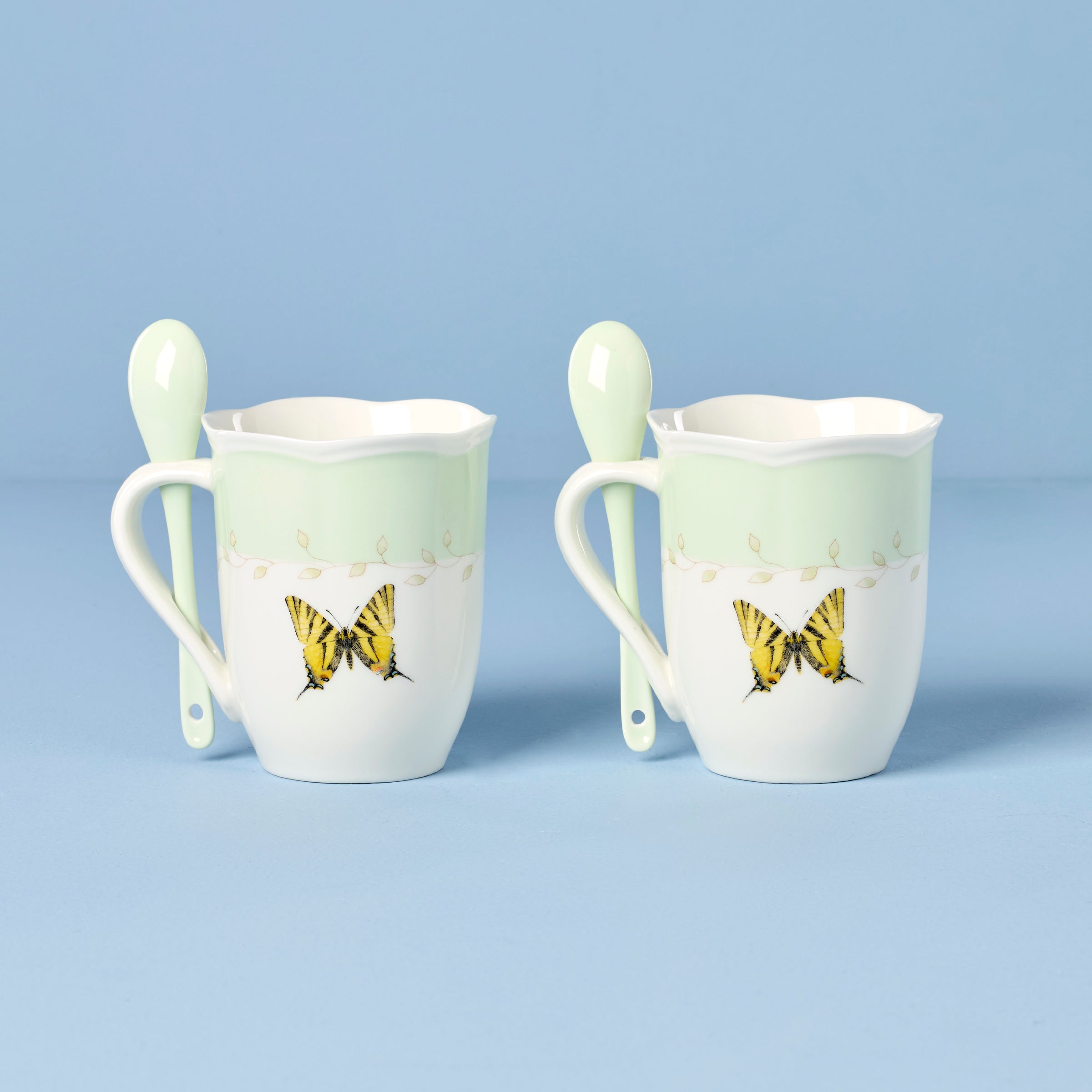Alternative view of Butterfly Meadow Green Mugs With Spoons   Set of 2