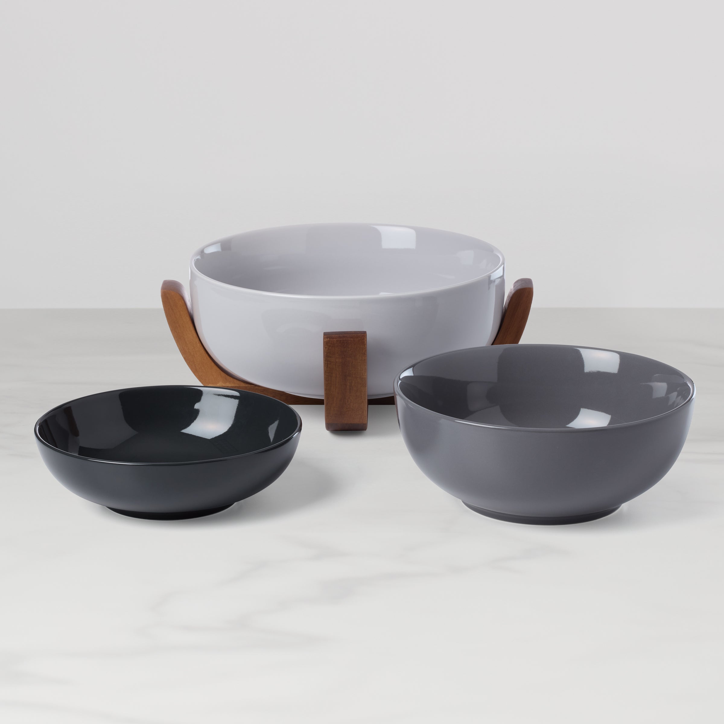 Alternative view of 24 Seven Pumice 3 Piece Nesting Bowl Set with Wood Stand