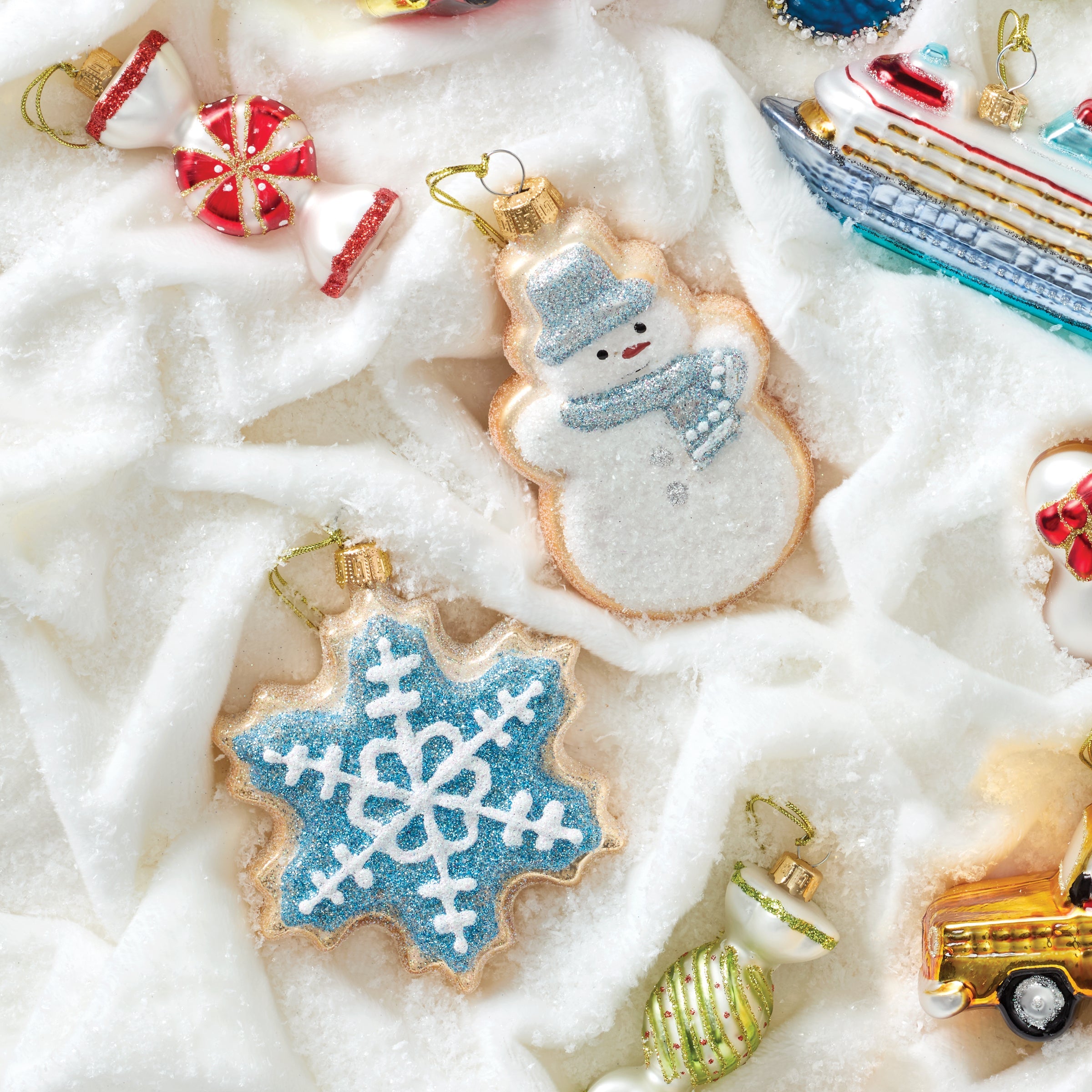 Alternative view of Blown Glass Snowman & Snowflake Cookie Ornaments 2