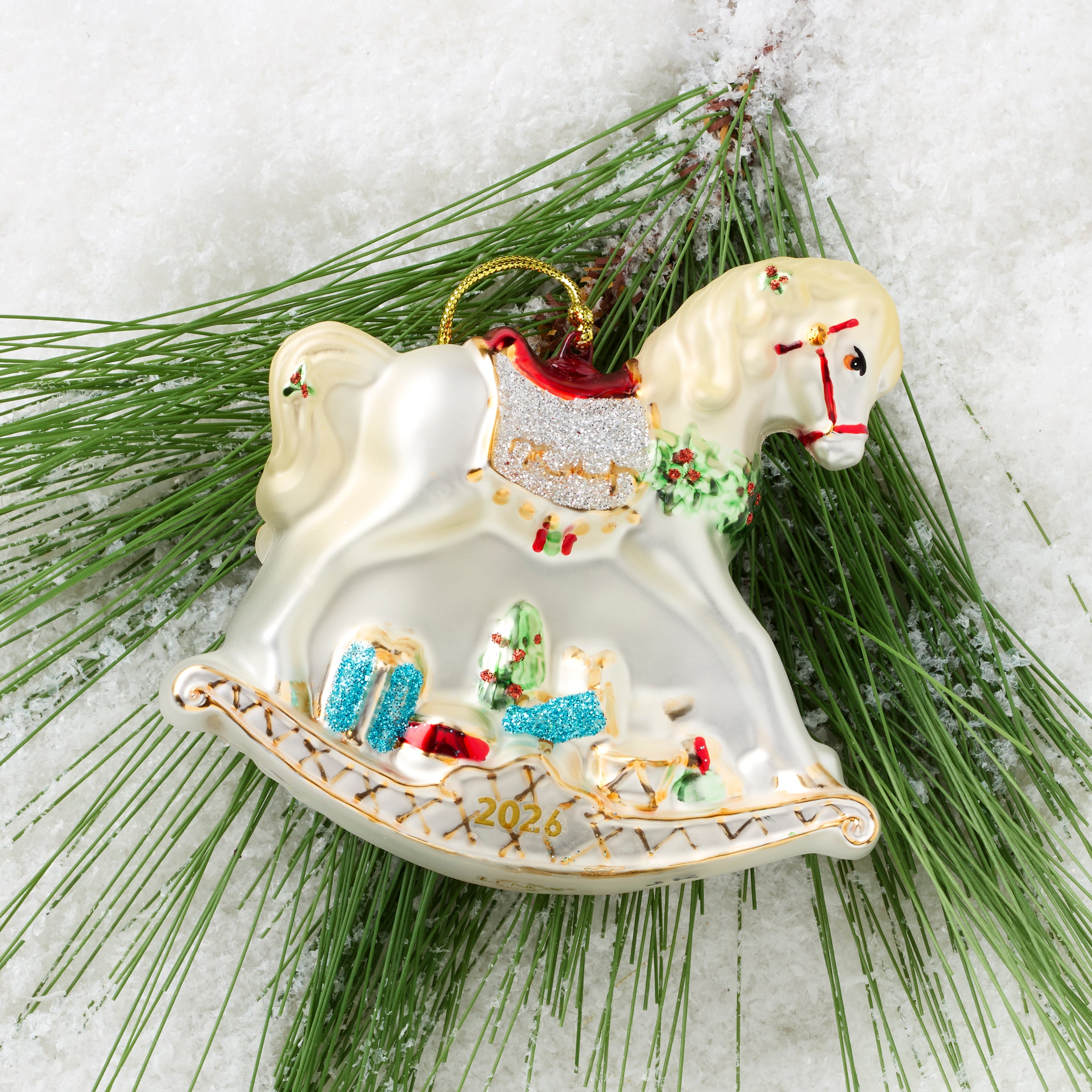 2026 Retro Blown Glass Baby's 1st Rocking Horse Ornament - Image 3