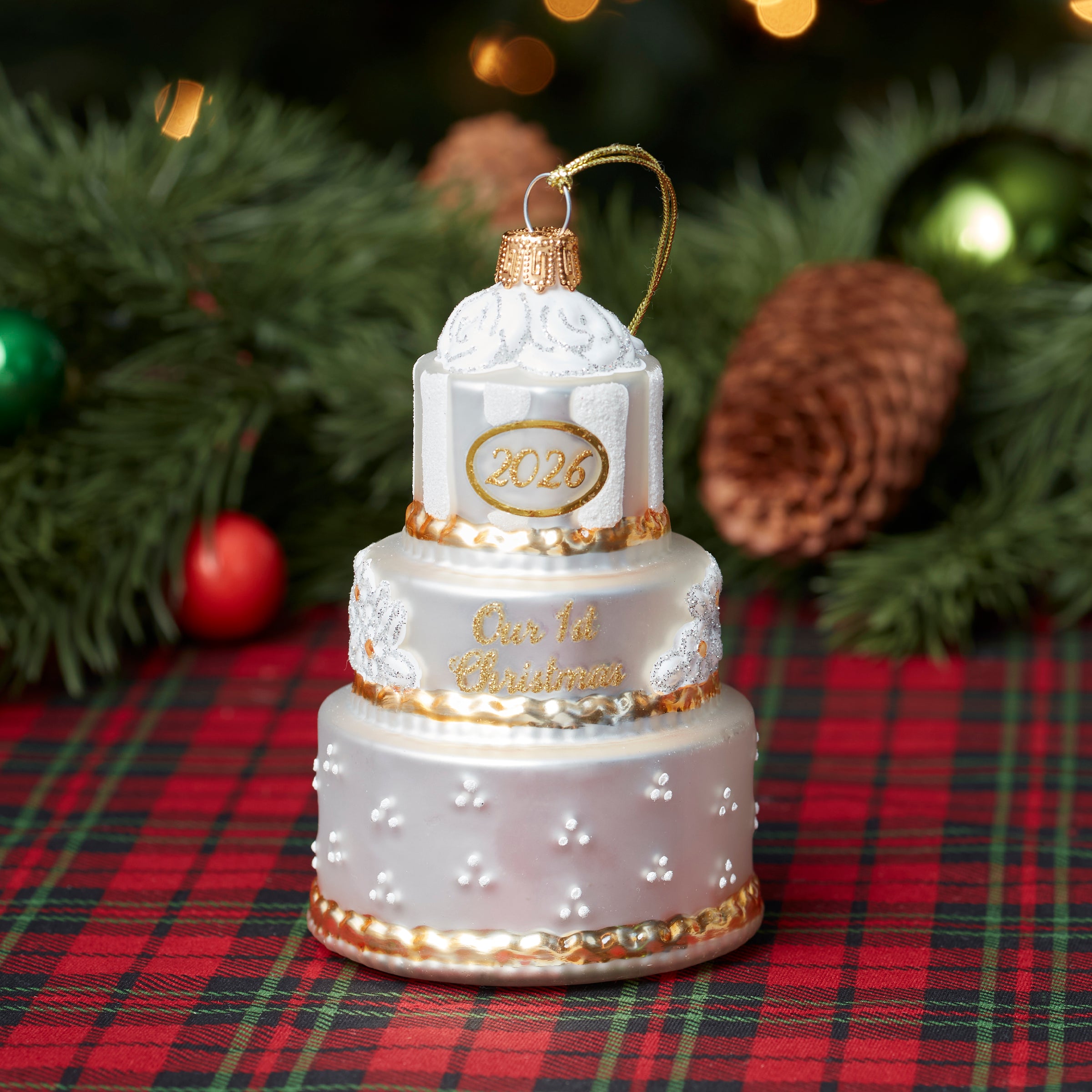 Alternative view of 2026 Retro Blown Glass Our 1st Christmas Wedding Ornament