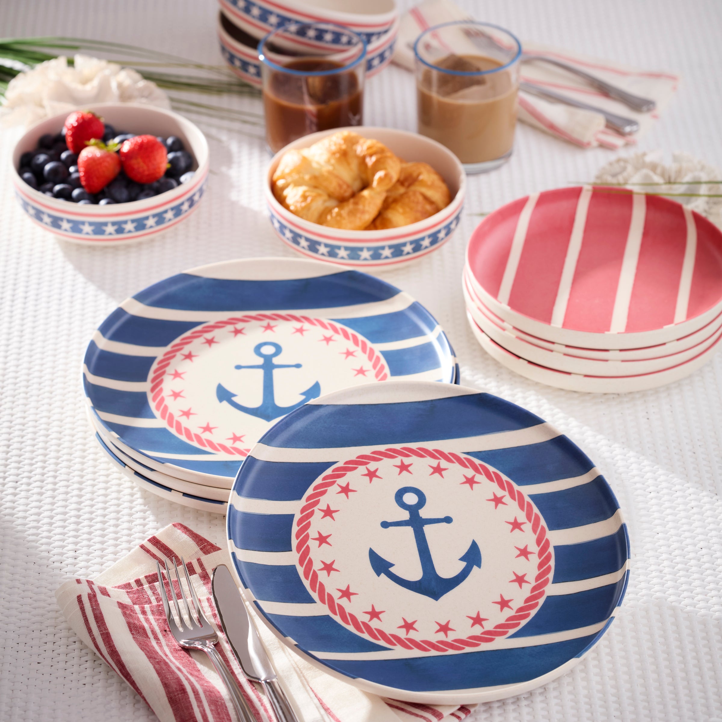 Alternative view of 24 Seven Melamine Nautical 24 Piece Dinnerware Set
