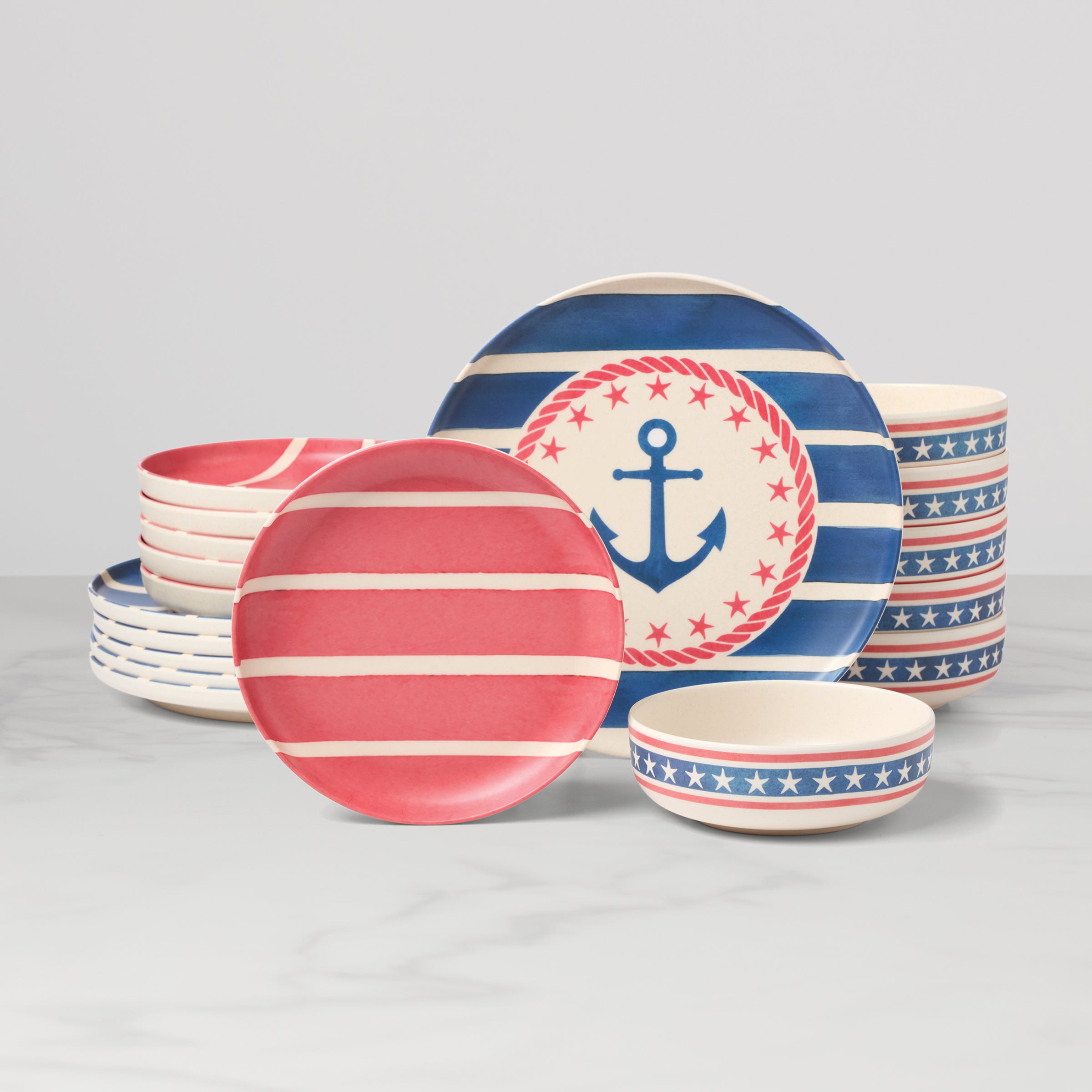 24 Seven Melamine Nautical 18 Piece Dinnerware Set