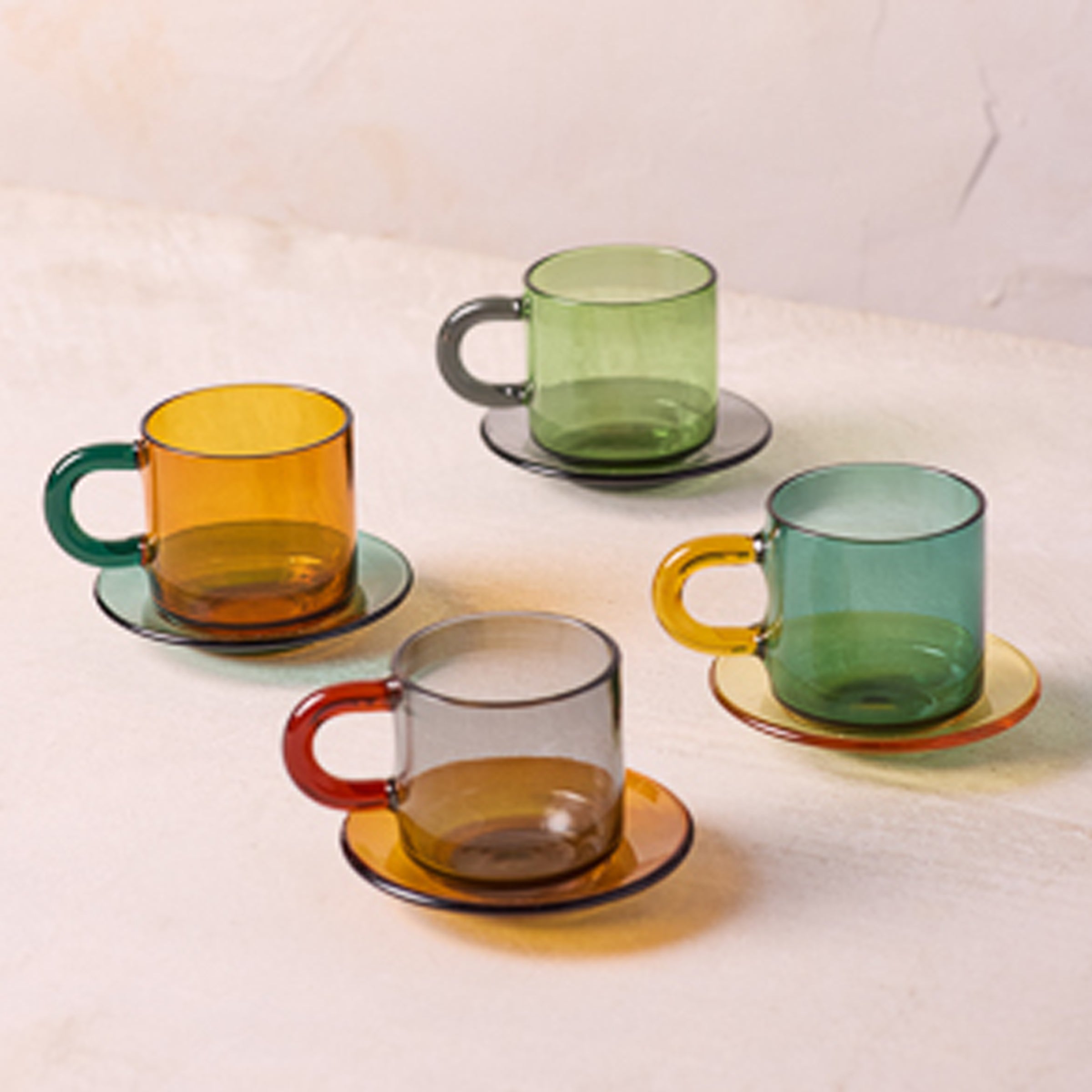 Niko Glass Espresso Cups & Saucers, Set of 4