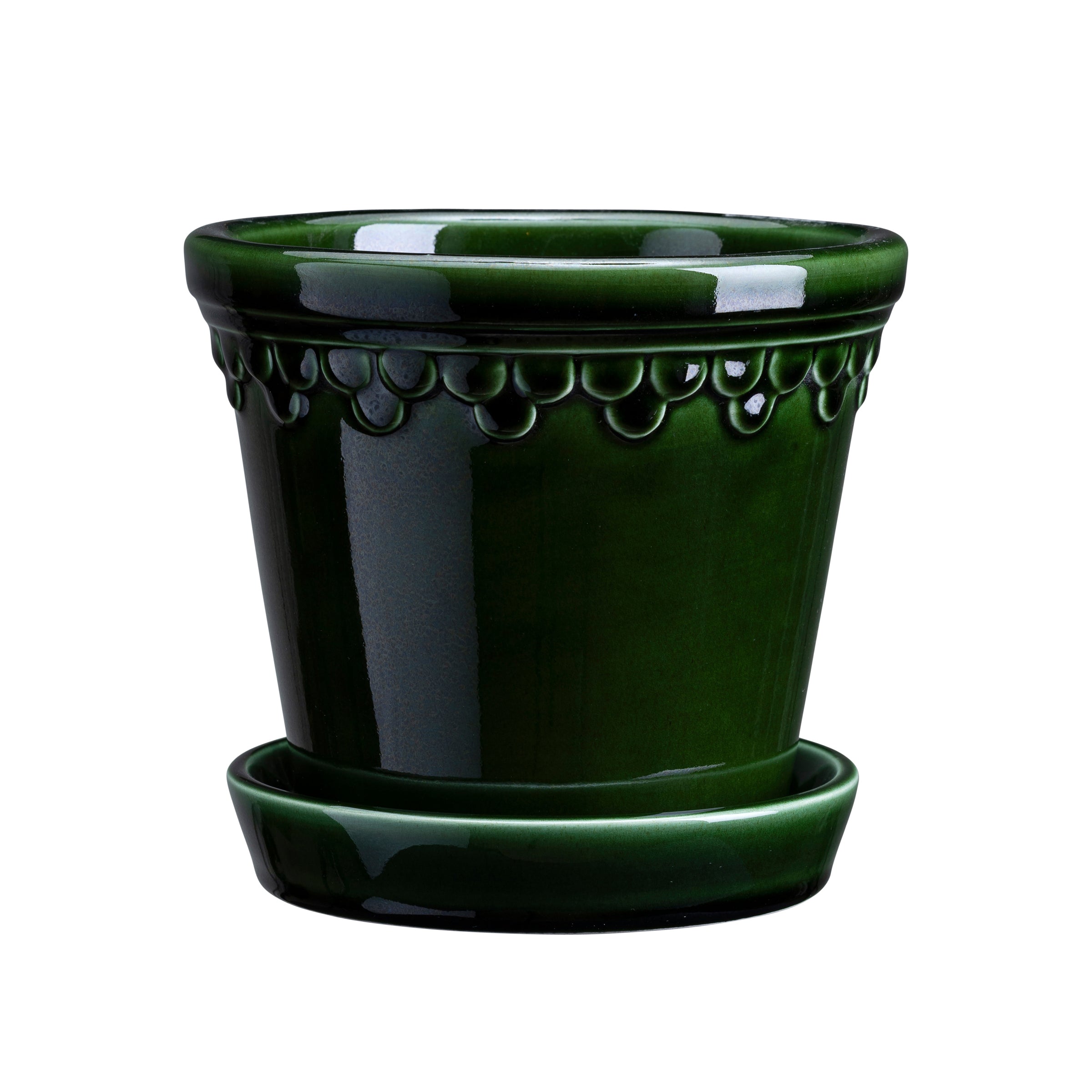 Kobenhavner Glazed Emerald Green 16cm Pot with Saucer - Image 4