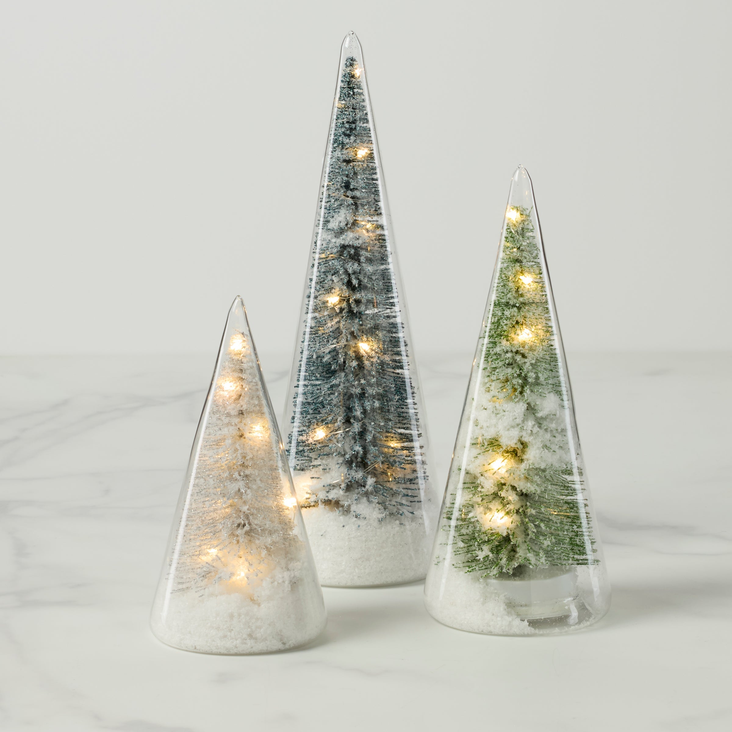 Lit Holiday Brush Trees 3 Piece Set