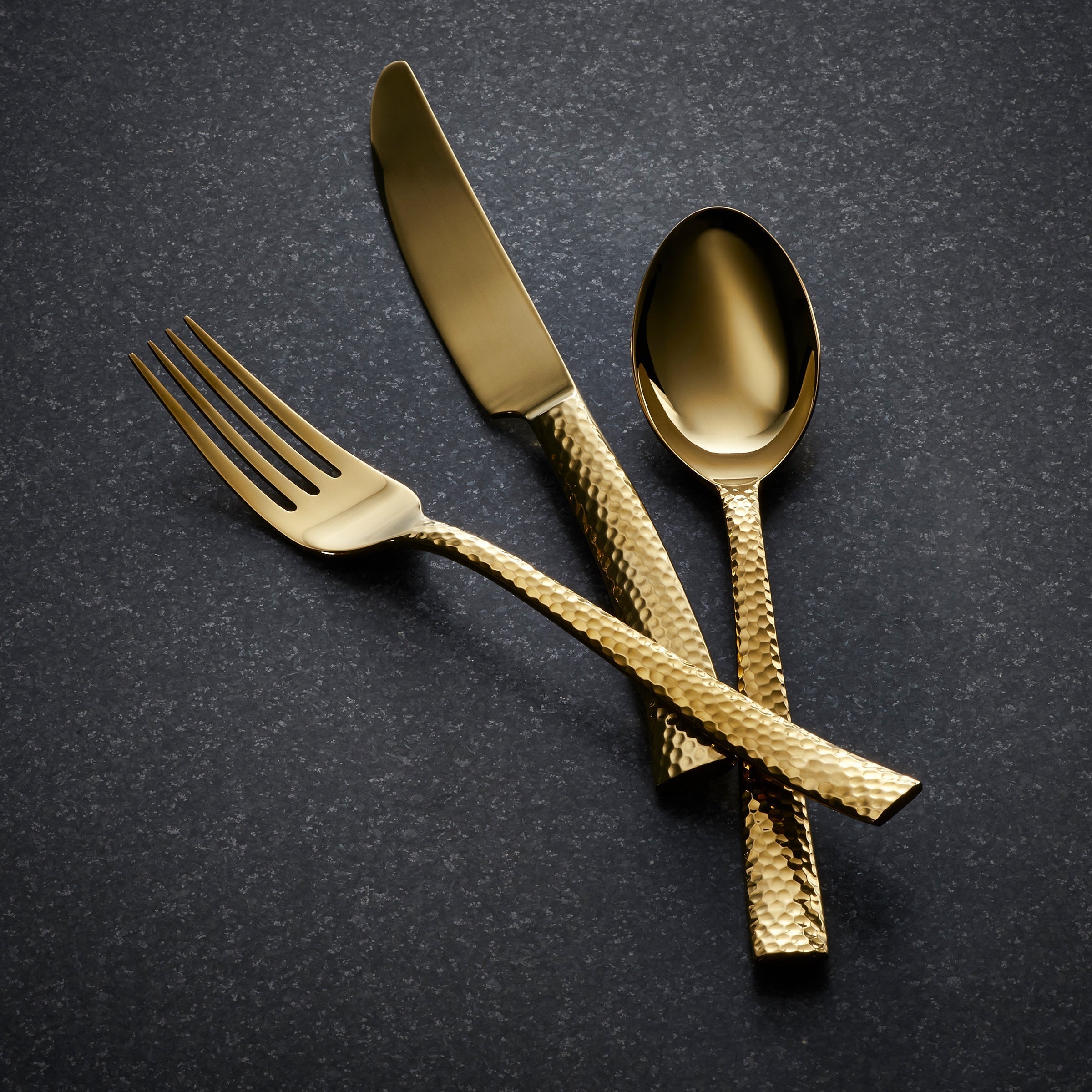 Alternative view of Paris Hammered Gold Titanium 20 Piece Flatware Set